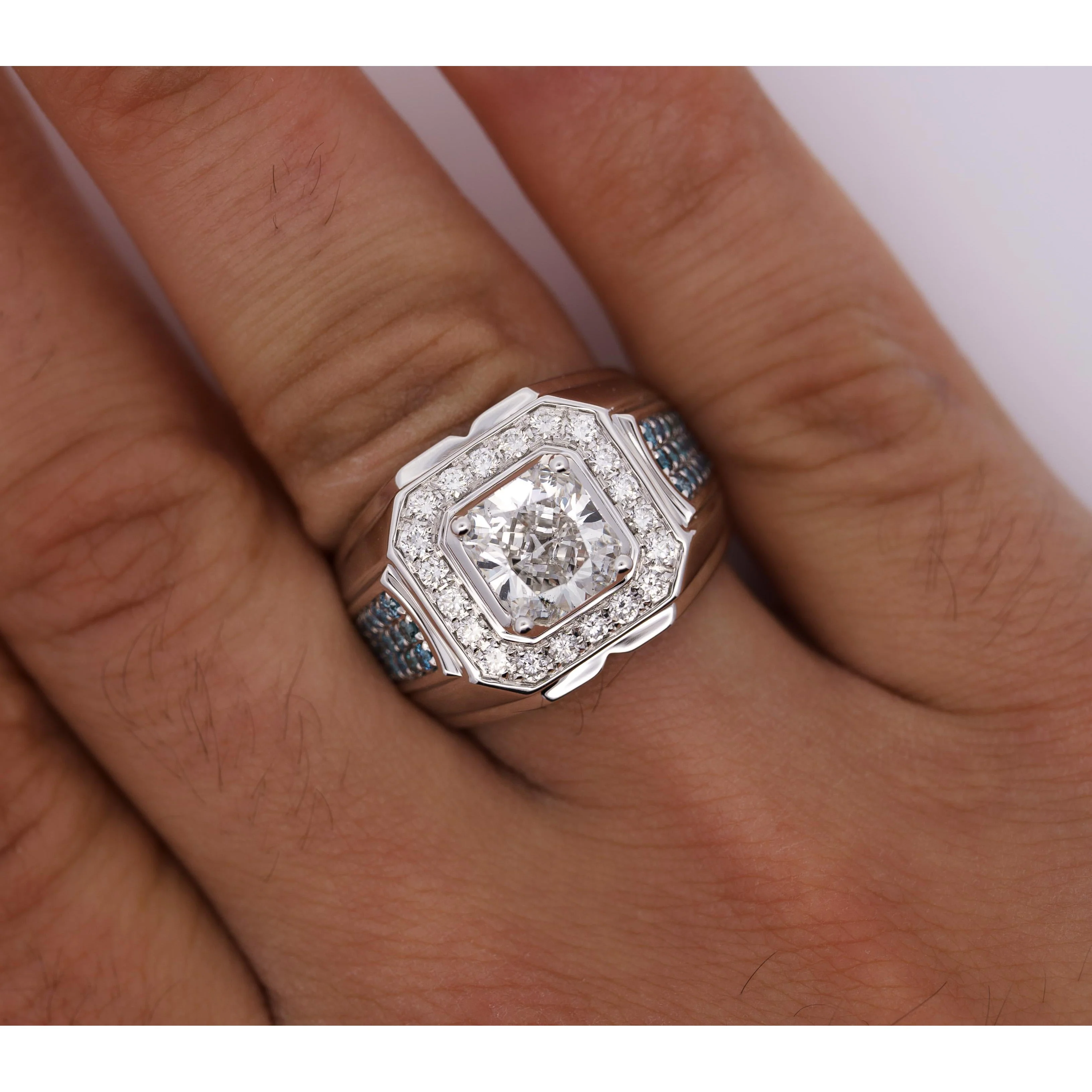3 Carat Radiant Cut G/VS2 Lab Grown Diamond 14K White Gold Men's Ring - Image 6