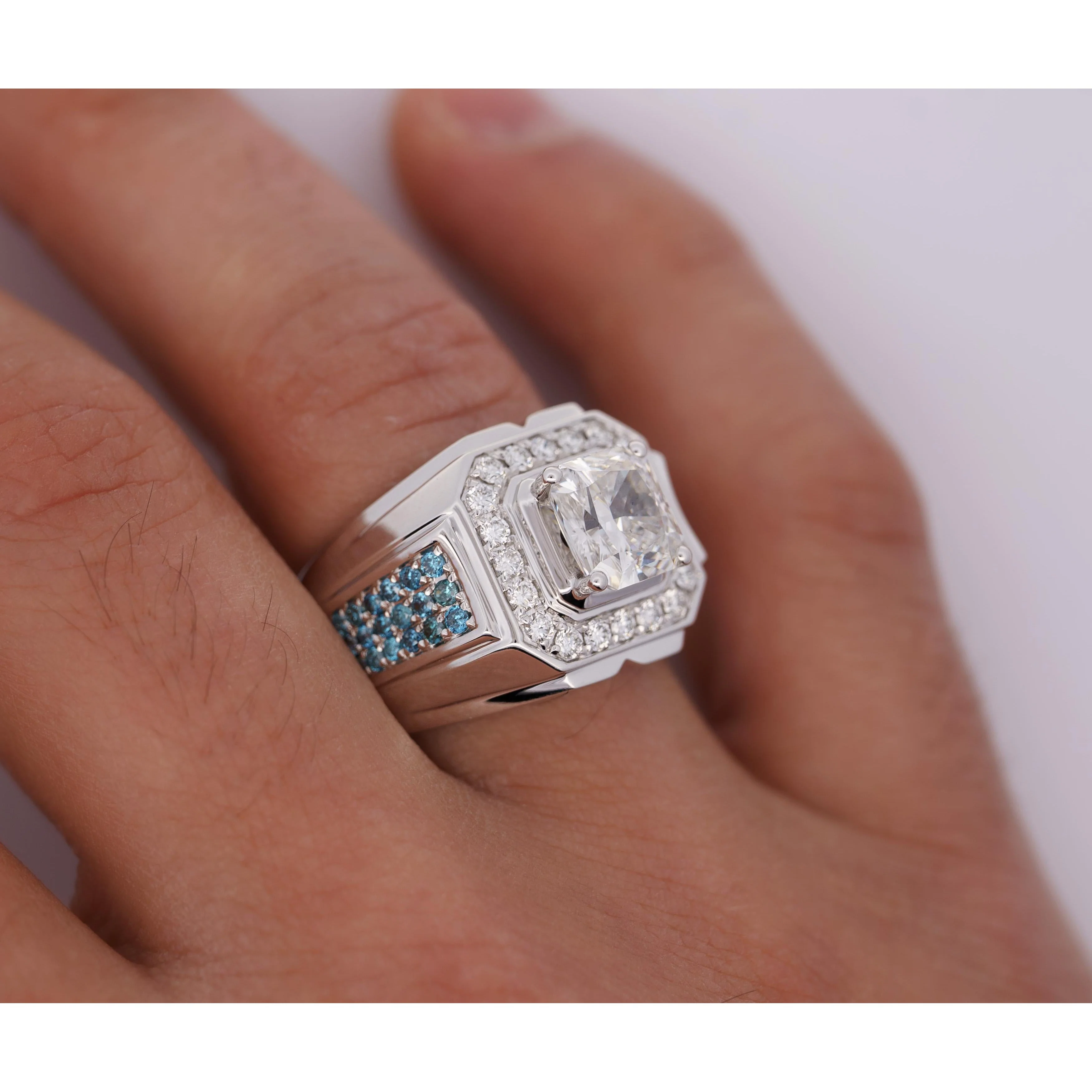 3 Carat Radiant Cut G/VS2 Lab Grown Diamond 14K White Gold Men's Ring - Image 7