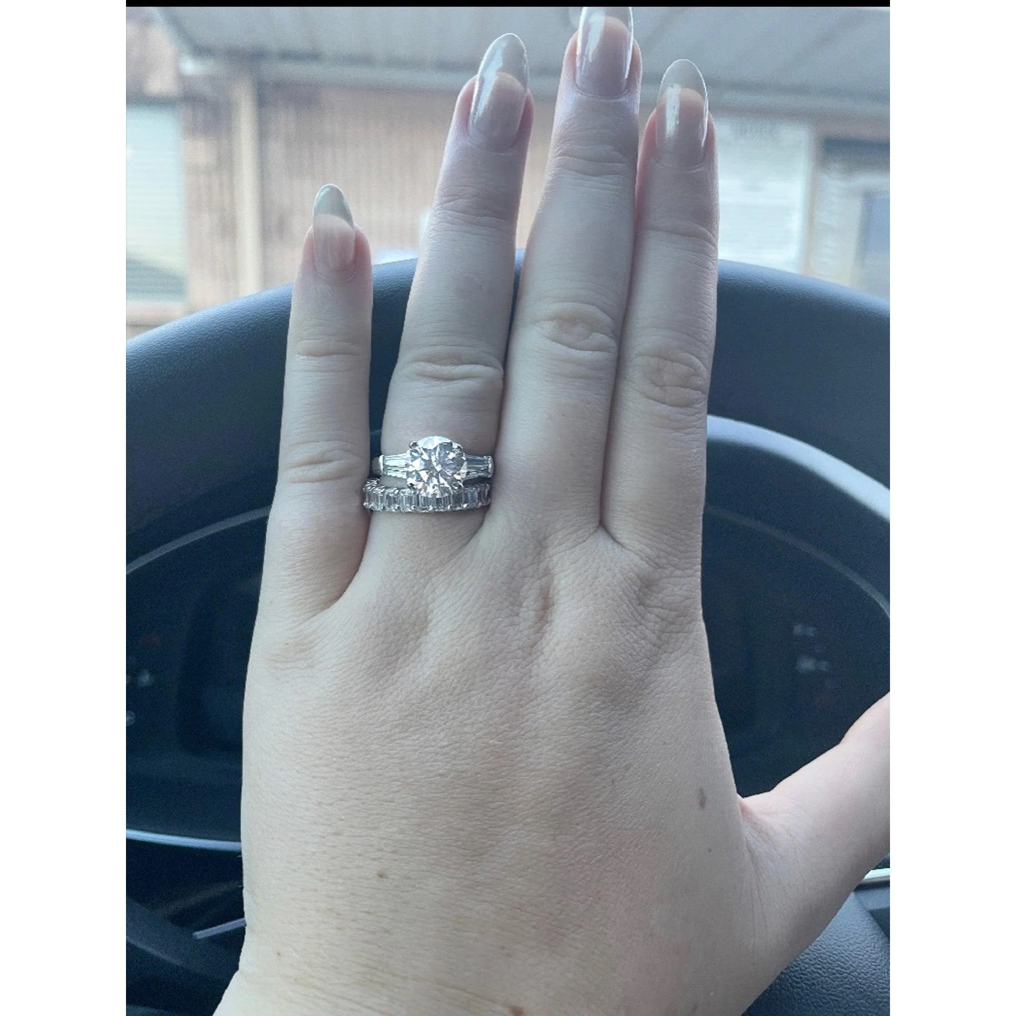 3 Carat Round Lab Grown Diamond With Baguette Diamond Side Stones in Vintage Platinum Ring - Image 10