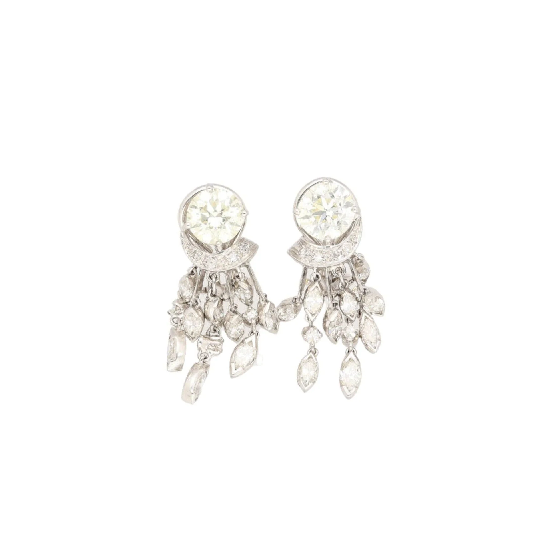 3 Carat Round & Marquise Cut Natural Diamond Chandelier Drop Earrings - Image 3