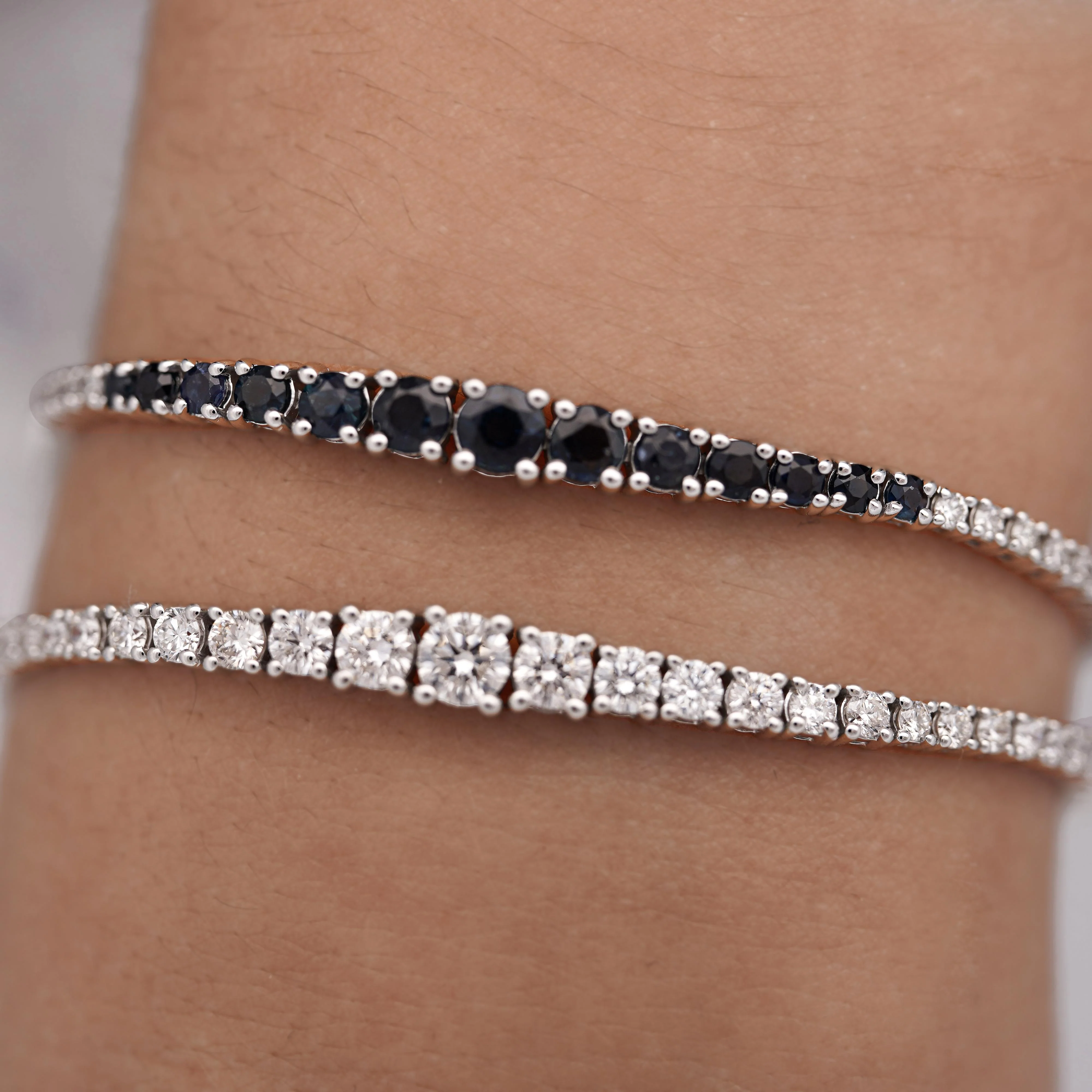 3 Carat Sapphire & Diamond Graduated Tennis Bracelet - Image 8