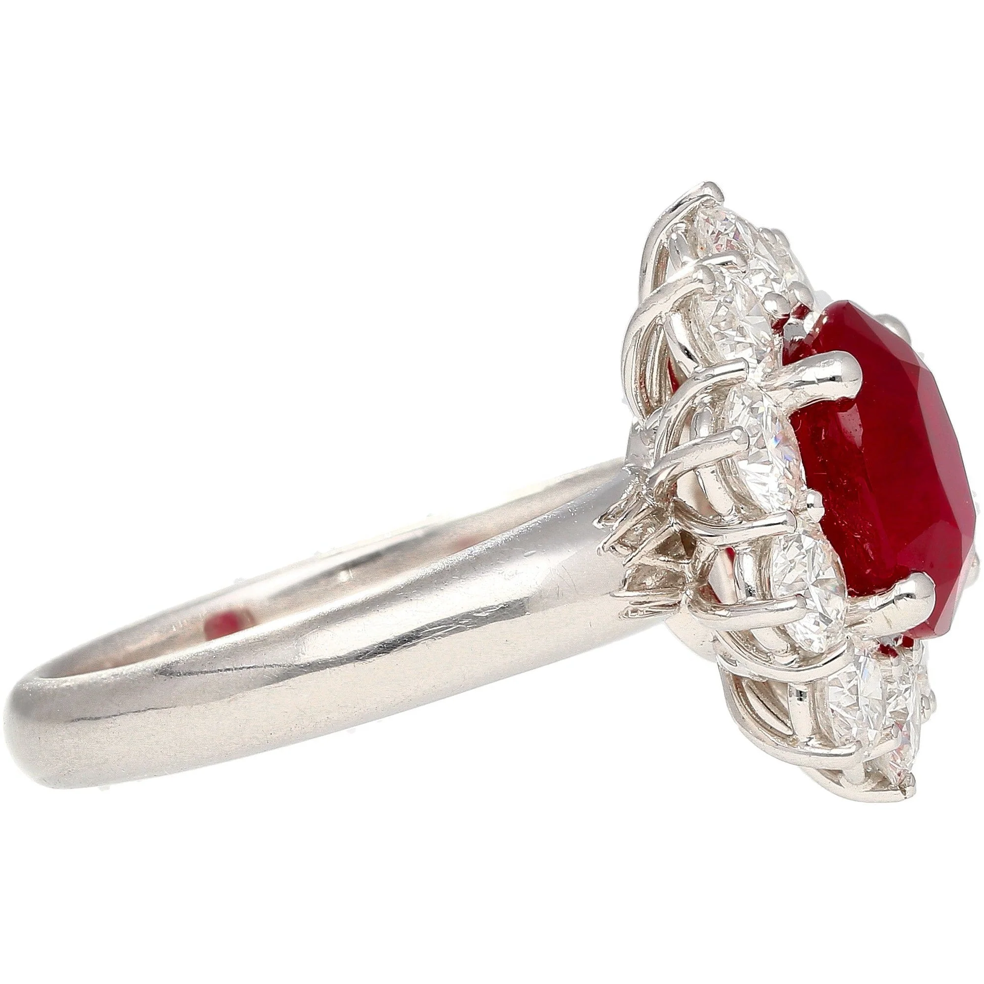 GRS Certified 3 carat Vivid Red "Pigeon Blood" Oval Cut Burma Ruby Ring with Diamond Halo - Image 2