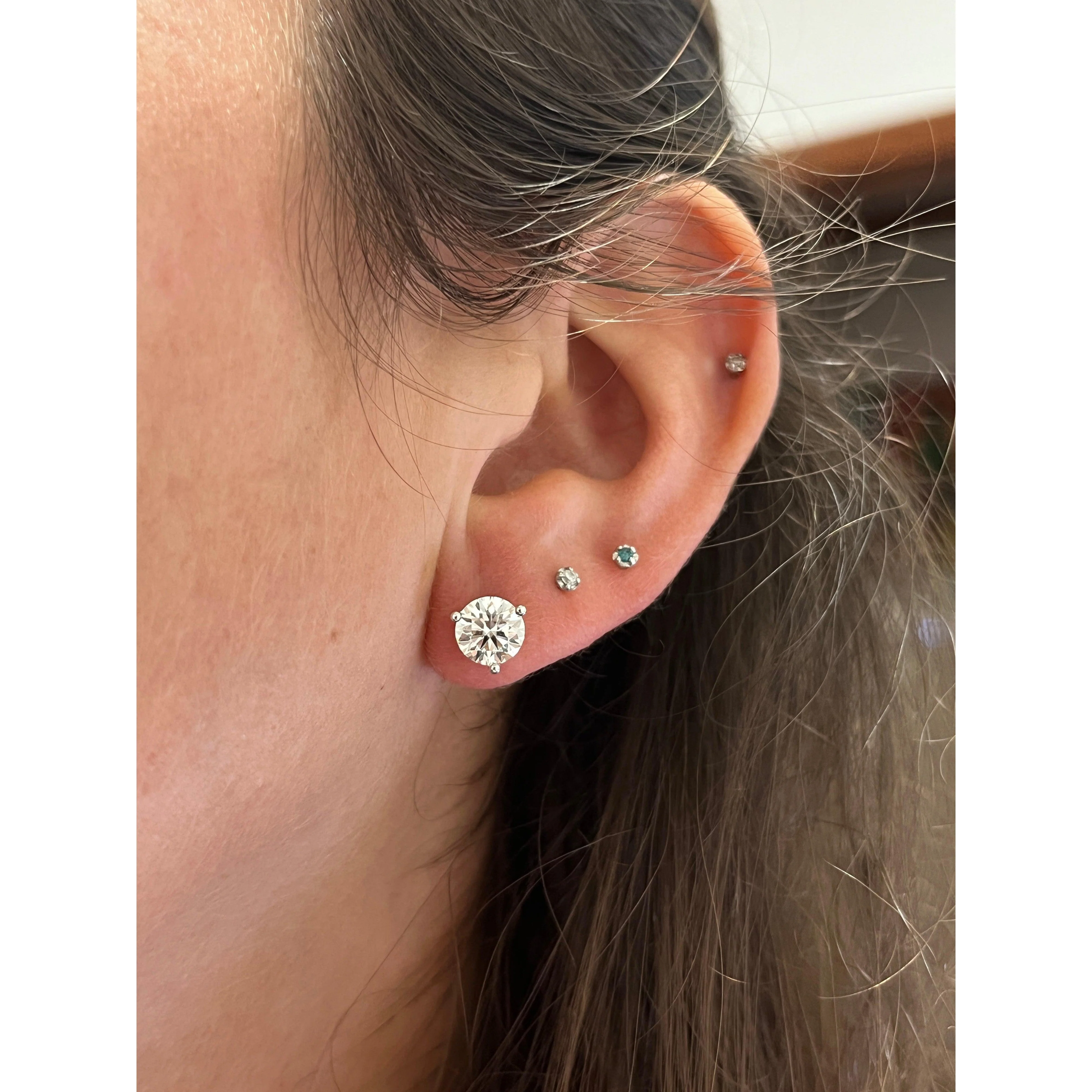 3.43 Carat Round Cut Lab Grown Diamond Martini 3-Prong Stud Earrings in 14K - Image 6
