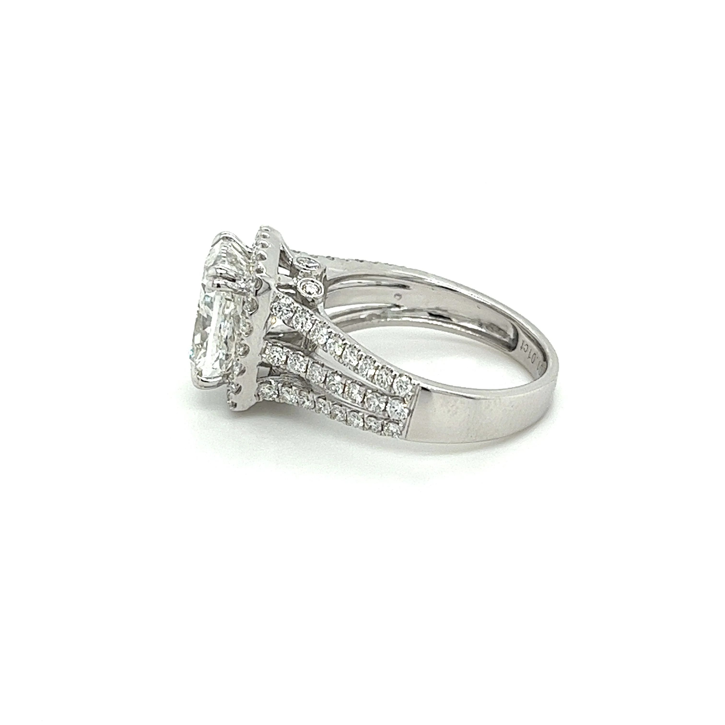 4.44 Carat F/VVS2 Cushion Cut Lab Grown Diamond in 3 Row Split Shank Diamond Halo Ring - Image 5