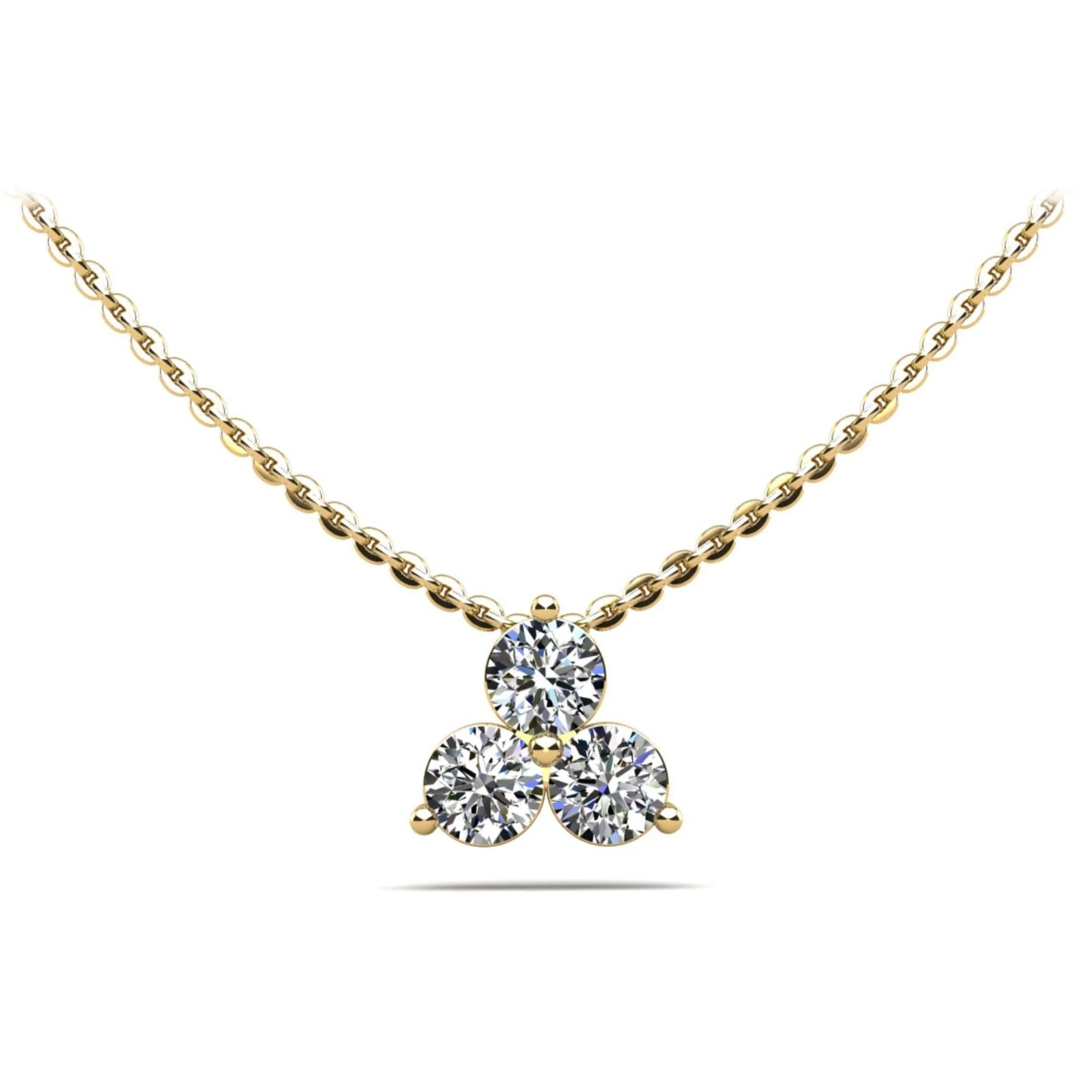 3 Stone Diamond Mini Triangle Pendant Necklace 14K White Gold - Image 3