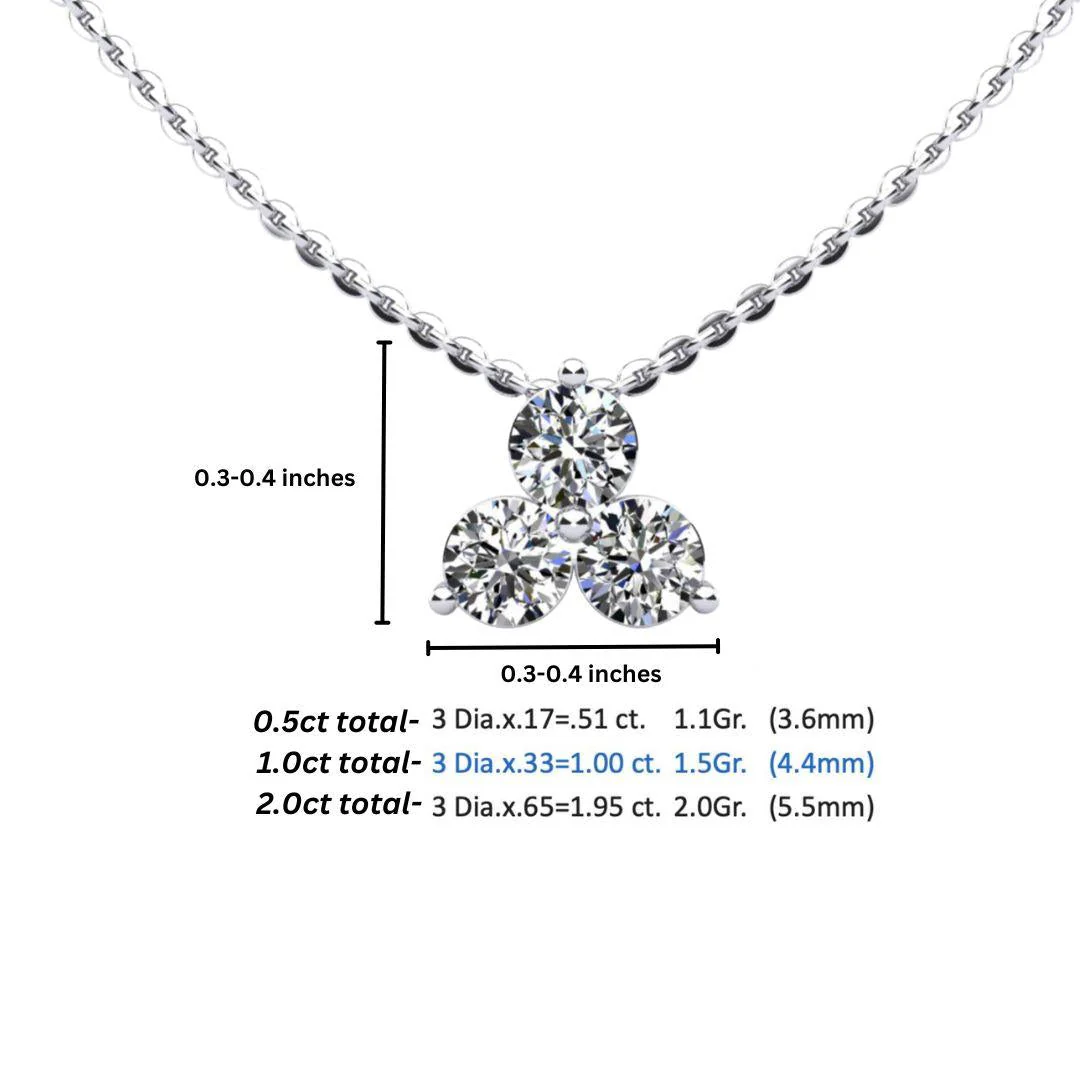 3 Stone Diamond Mini Triangle Pendant Necklace 14K White Gold - Image 4