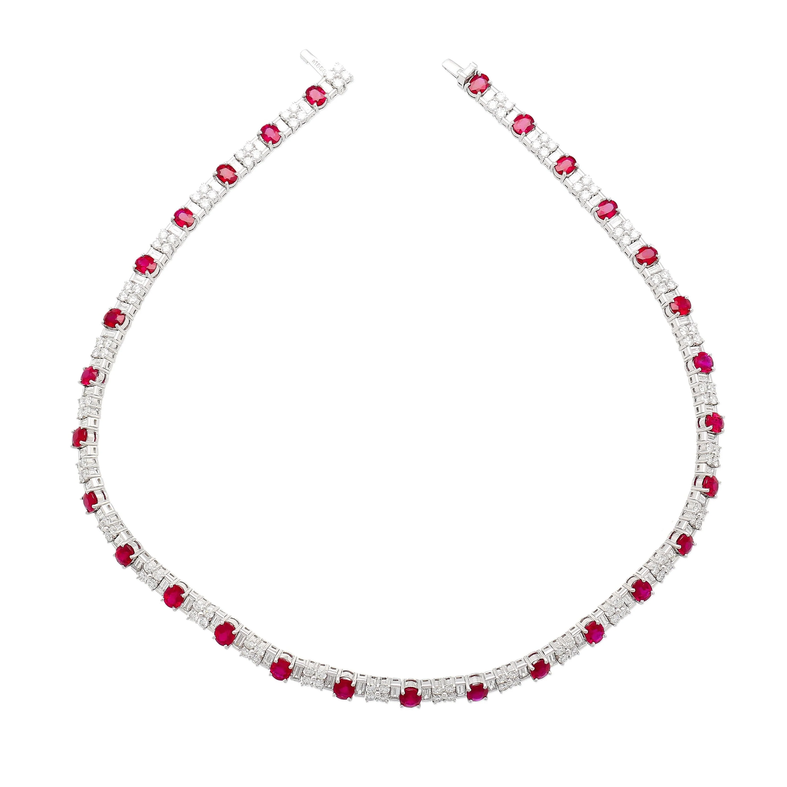30 Carat TW Oval Cut Ruby and Diamond Tennis Necklace in Platinum - Image 3