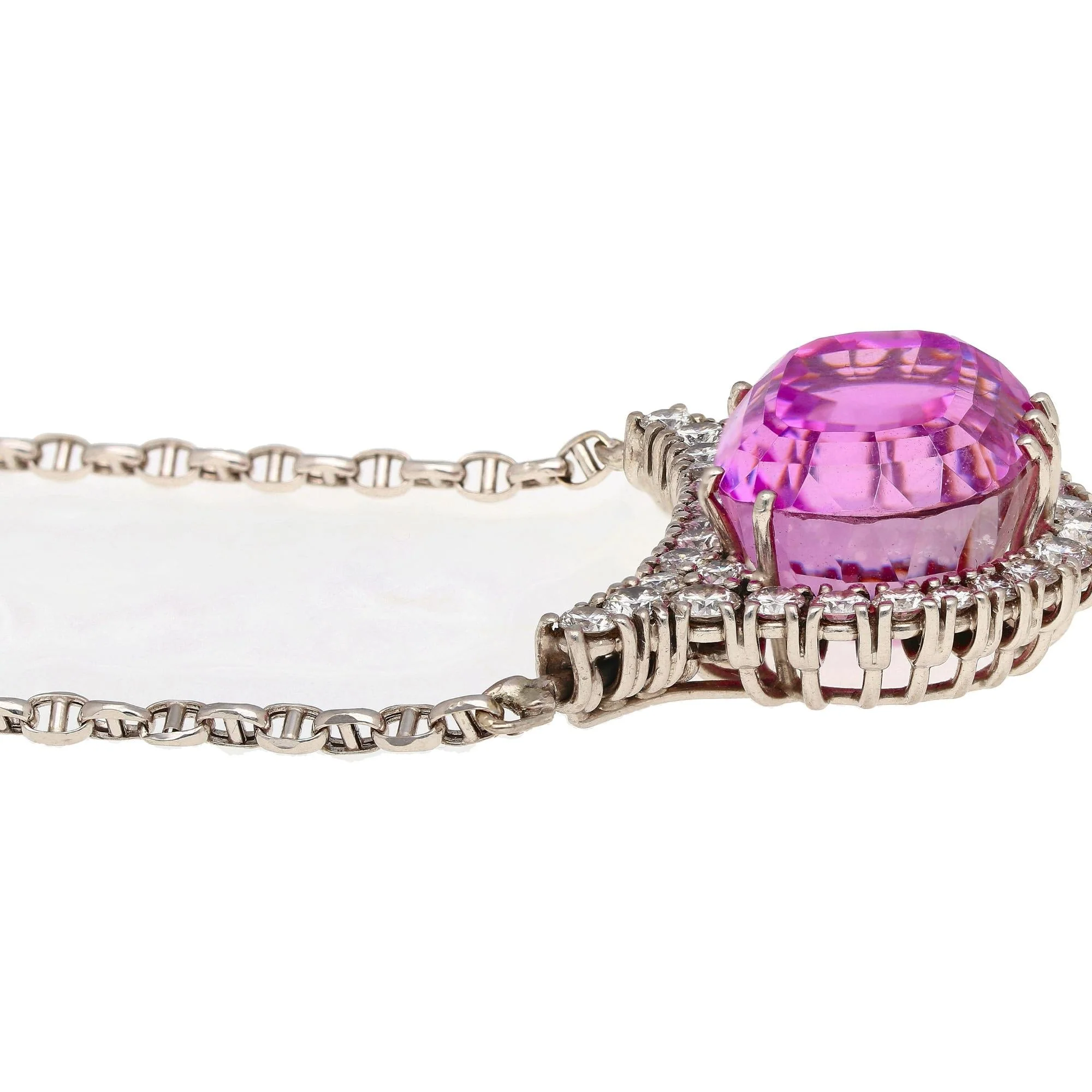36.10ct Cushion-Cut Kunzite Diamond 18K White Gold Necklace - Image 5