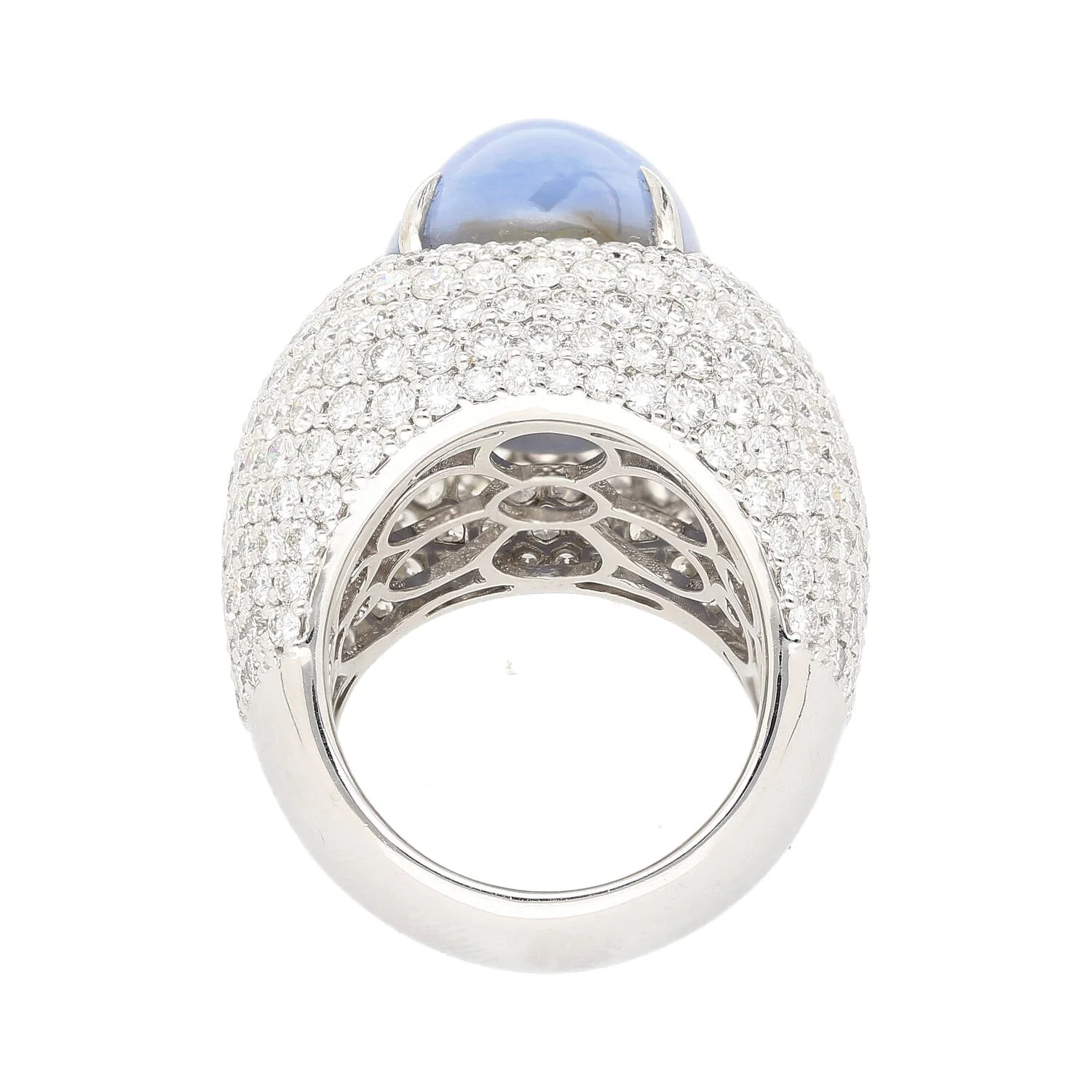 36.40 Carat Ceylon Star Cabochon Sapphire and Diamond GRS Certified 18K Ring - Image 4