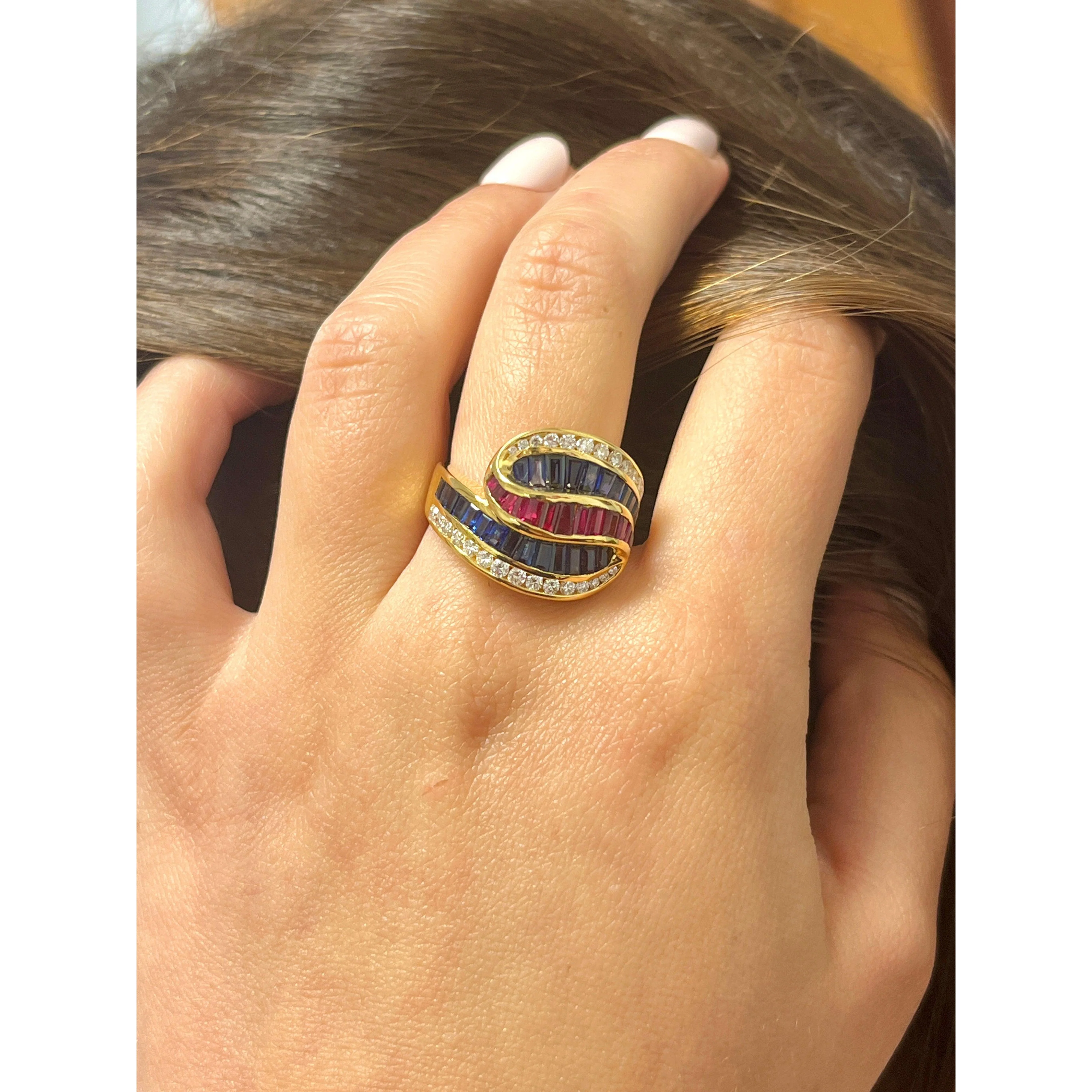 Multi-Gem 3 Carat Baguette-Cut Cluster Ruby, Sapphire, & Diamond Channel Set Ring | Signed Charles Krypelle - Image 10