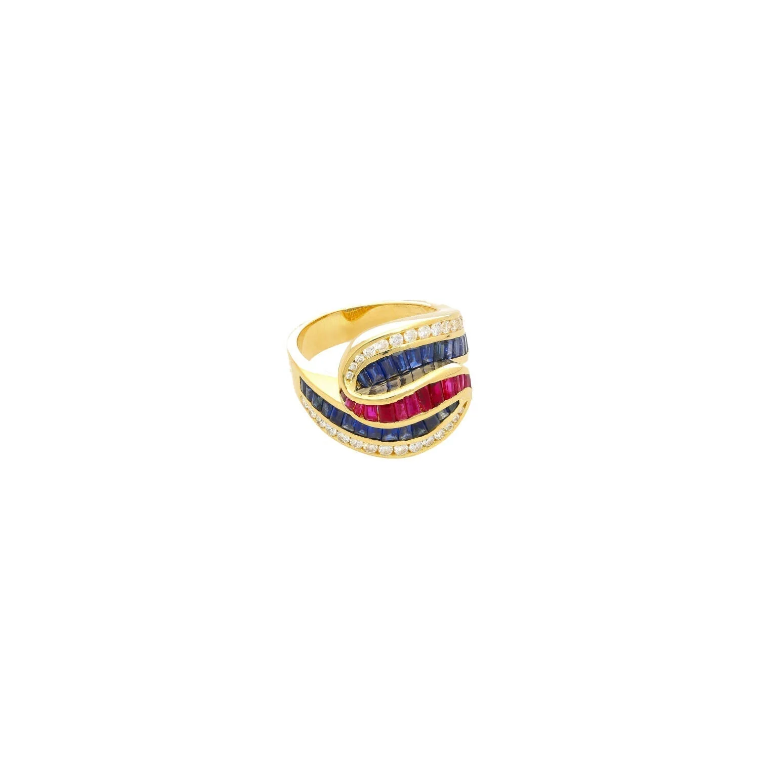 Multi-Gem 3 Carat Baguette-Cut Cluster Ruby, Sapphire, & Diamond Channel Set Ring | Signed Charles Krypelle - Image 4