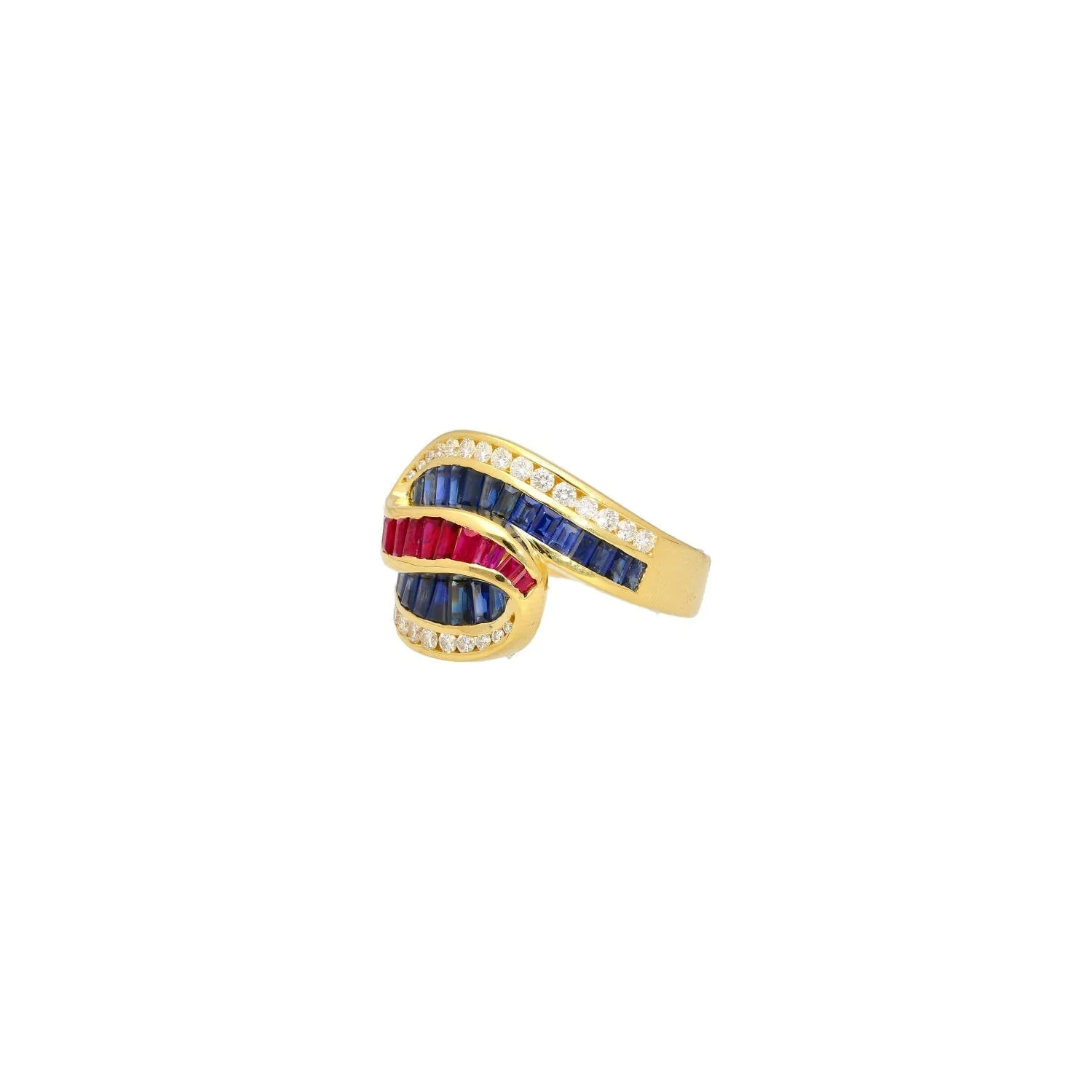 Multi-Gem 3 Carat Baguette-Cut Cluster Ruby, Sapphire, & Diamond Channel Set Ring | Signed Charles Krypelle - Image 5