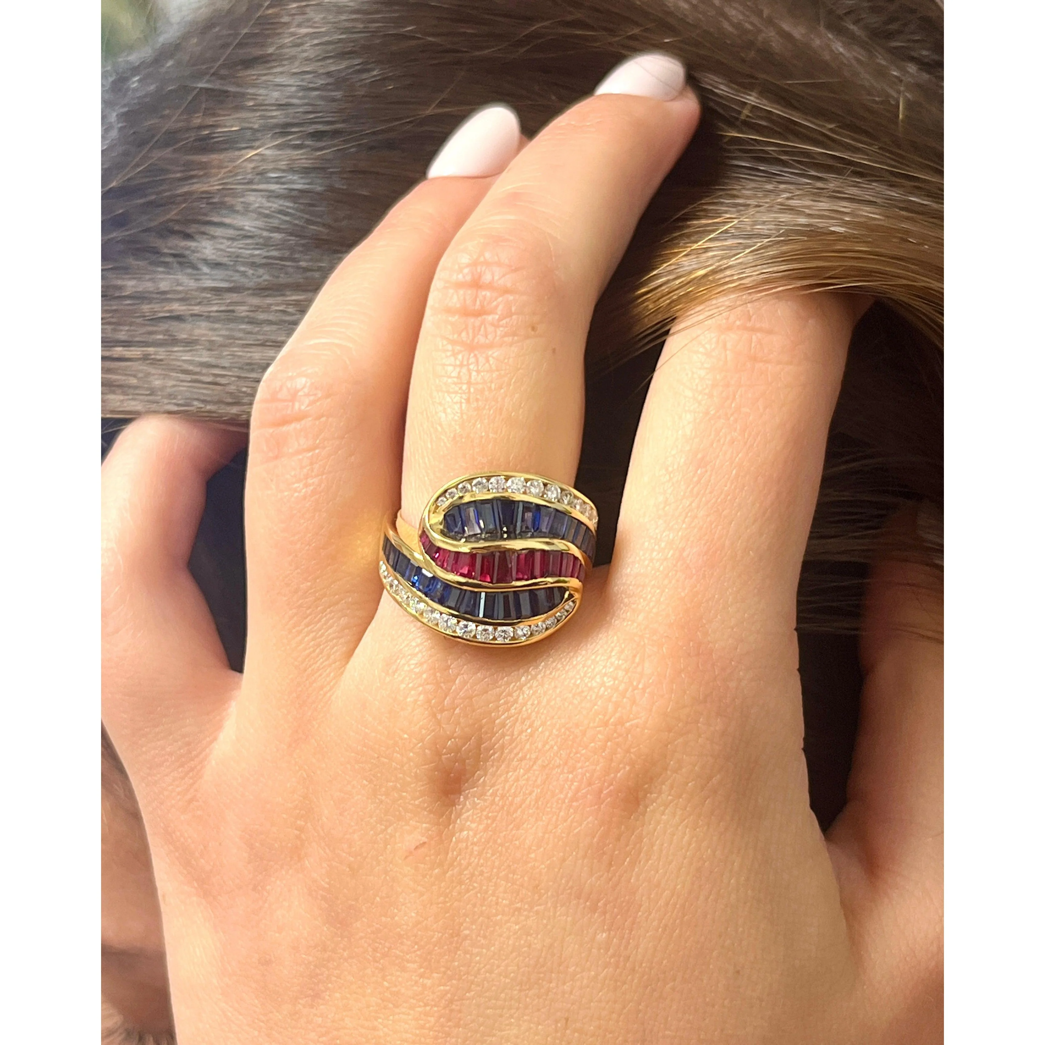 Multi-Gem 3 Carat Baguette-Cut Cluster Ruby, Sapphire, & Diamond Channel Set Ring | Signed Charles Krypelle - Image 9