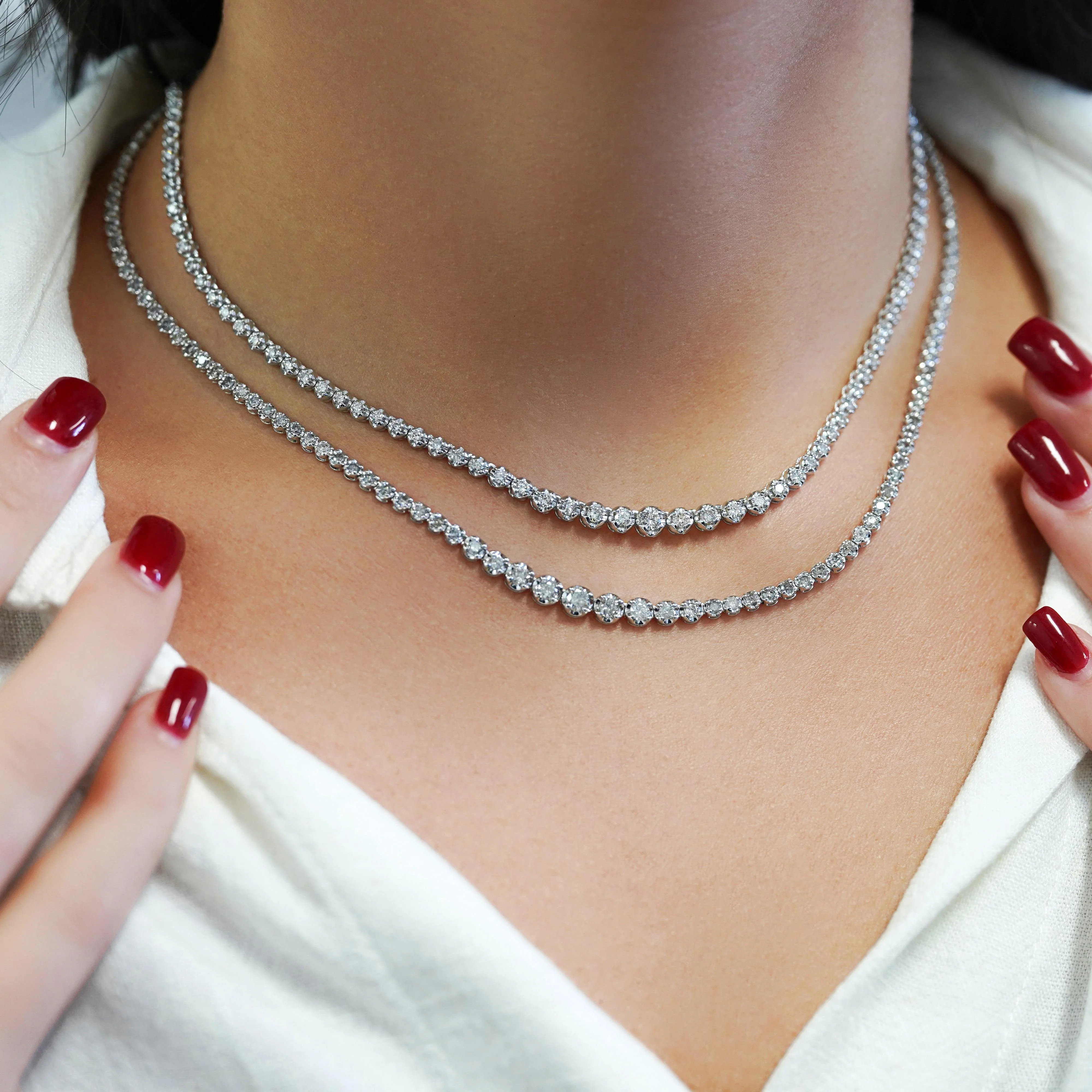 3 Carat Round Diamond Platinum Graduated Tennis Necklace - Image 2