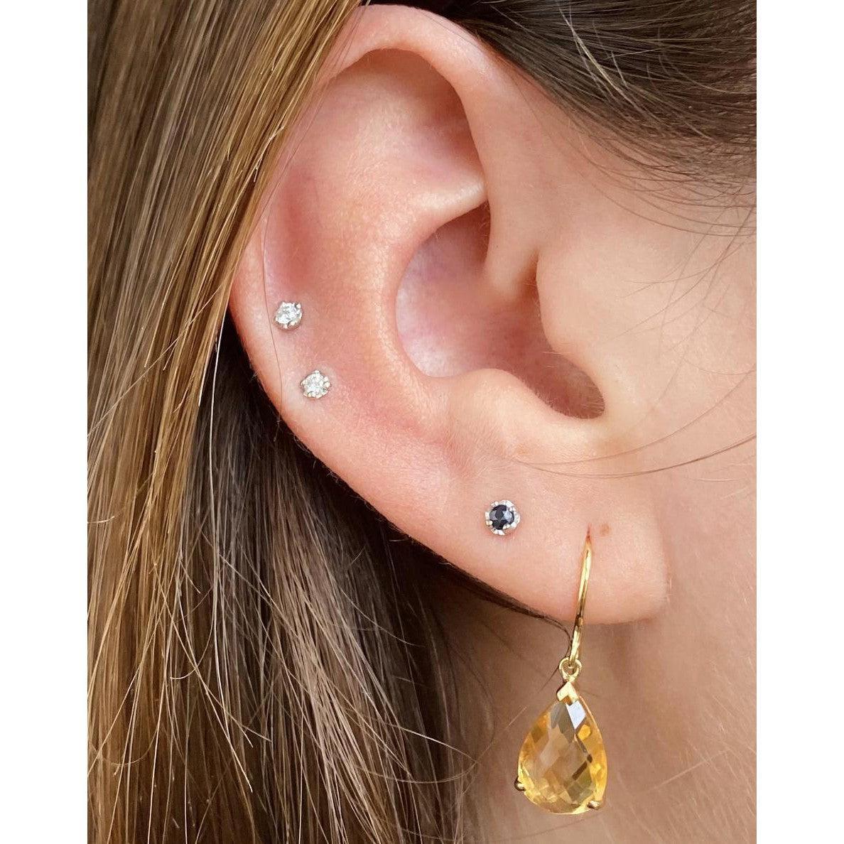Natural 3mm Black Sapphire Stud Earrings - Image 5