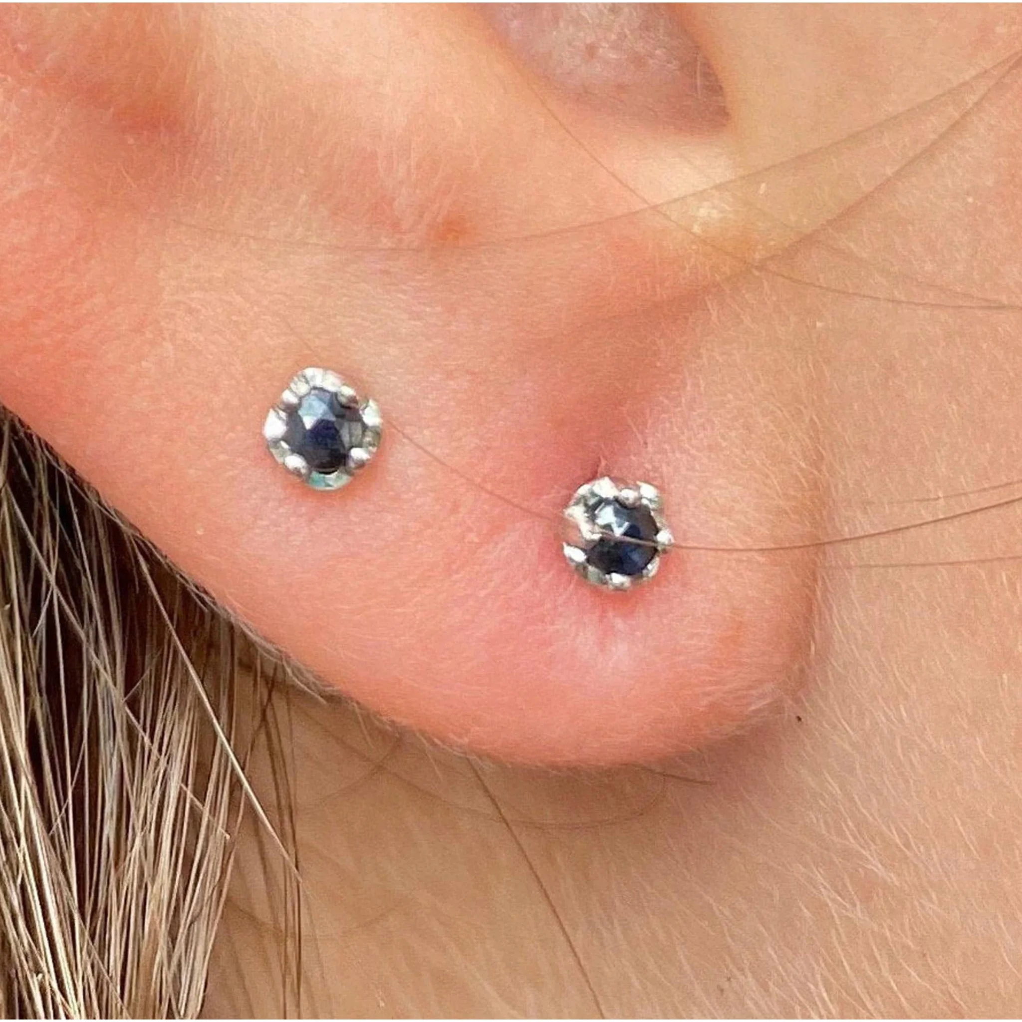 Natural 3mm Black Sapphire Stud Earrings - Image 6