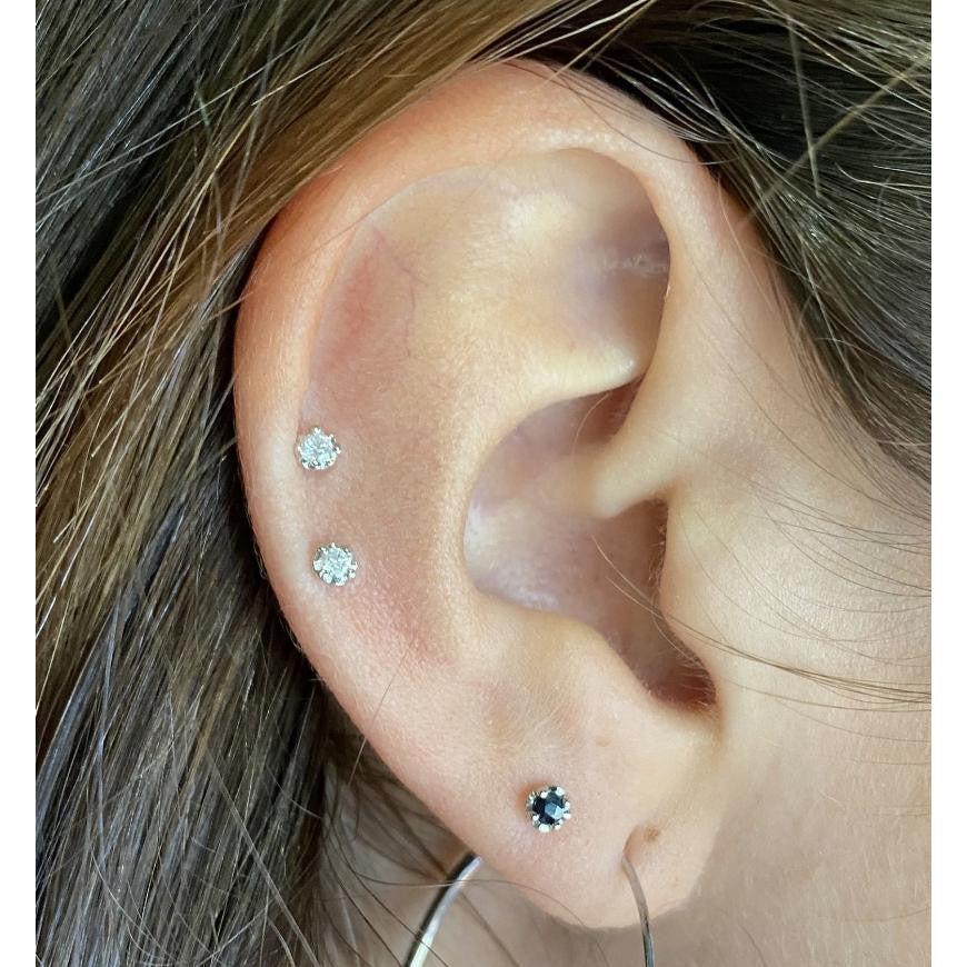 Natural 3mm Black Sapphire Stud Earrings - Image 7