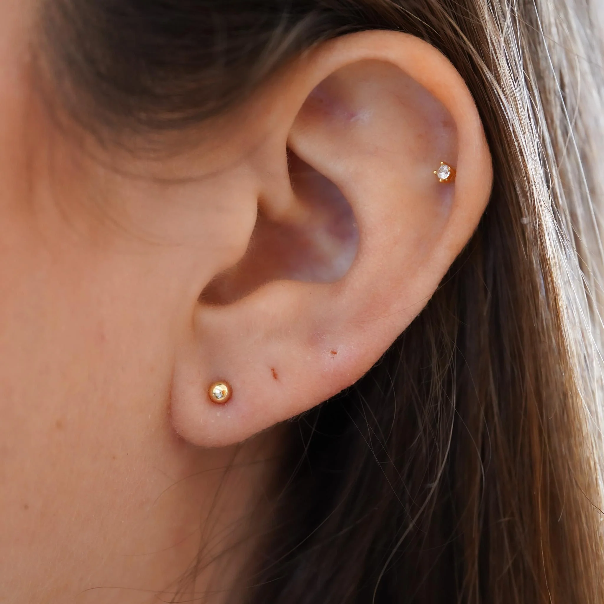 3mm Classic 14K Gold Ball Stud Earrings with Screw Backs - Image 3