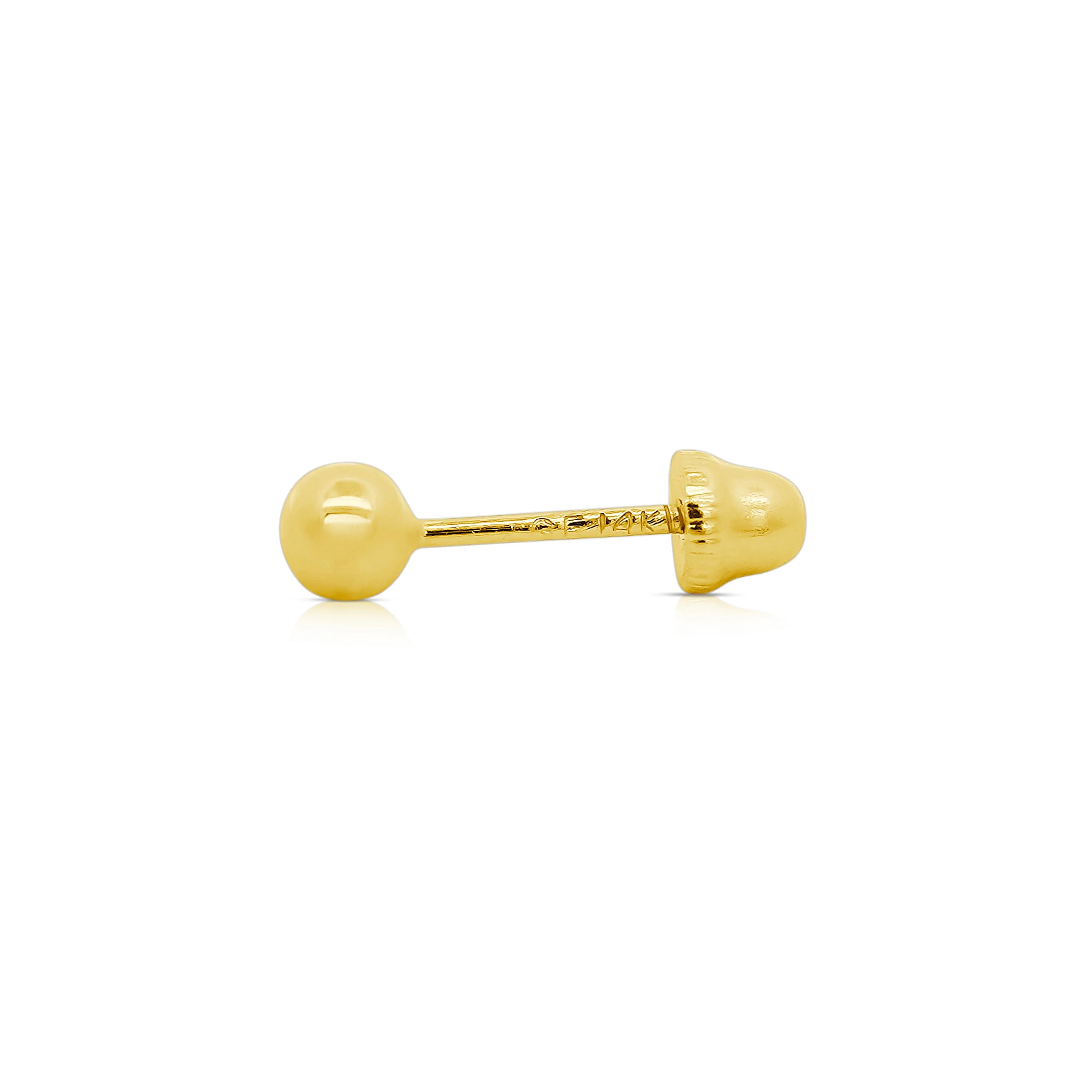 3mm Classic 14K Gold Ball Stud Earrings with Screw Backs - Image 6