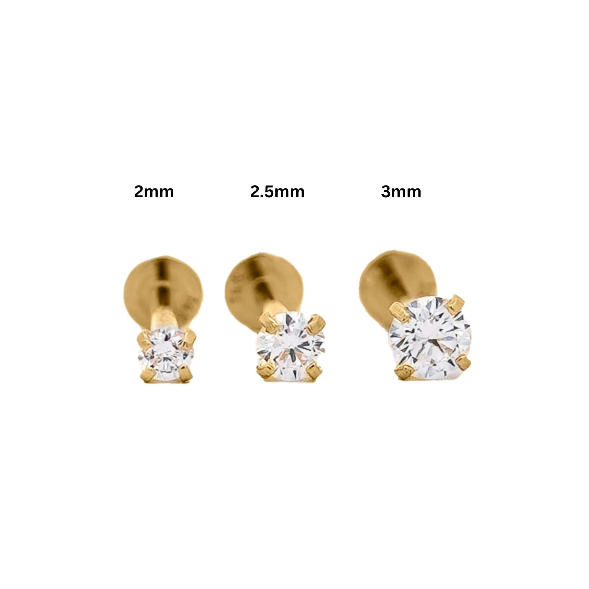 3mm Diamond 14K Gold Flat Back Single Stud Earring - Image 4