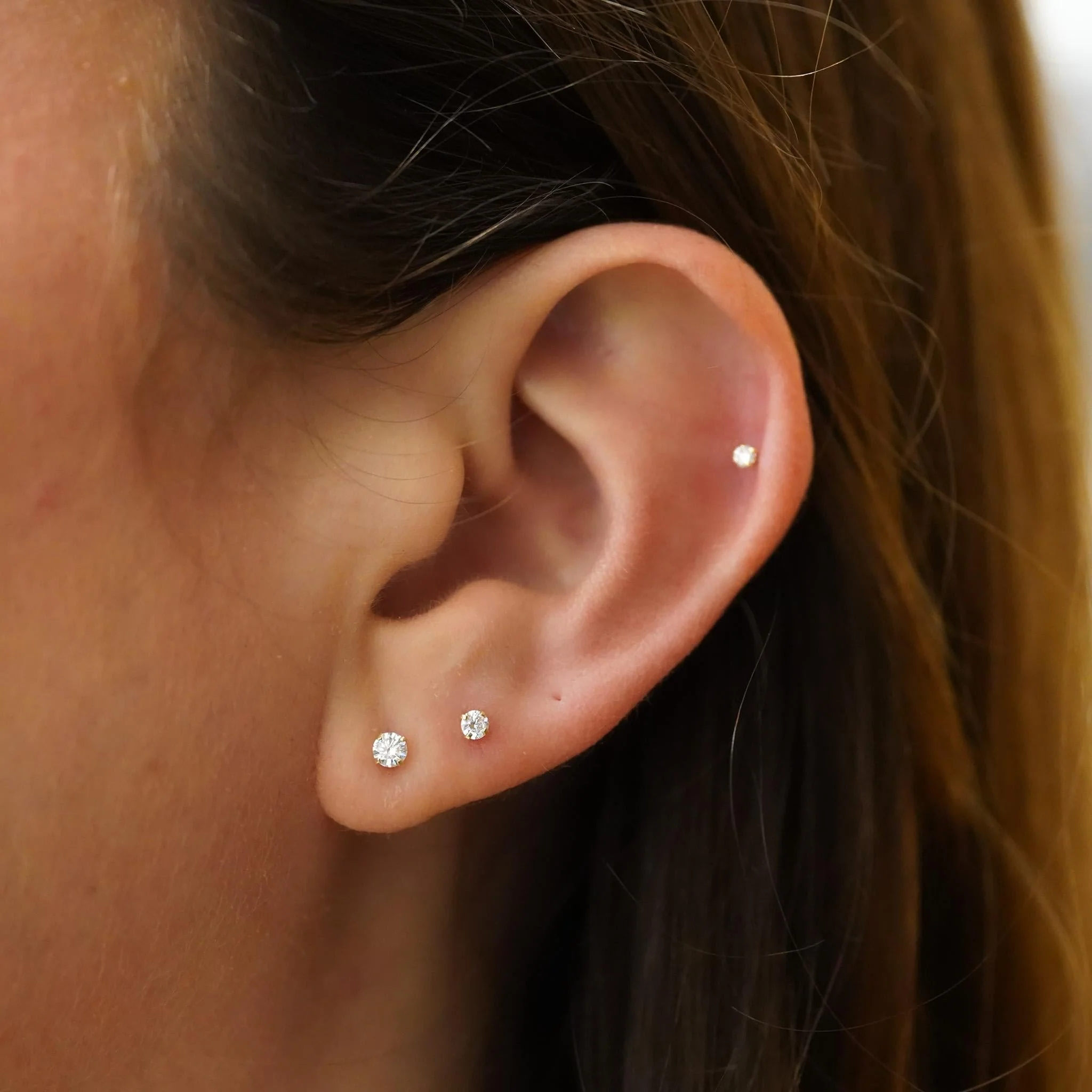 3mm Diamond 14K Gold Flat Back Single Stud Earring - Image 7