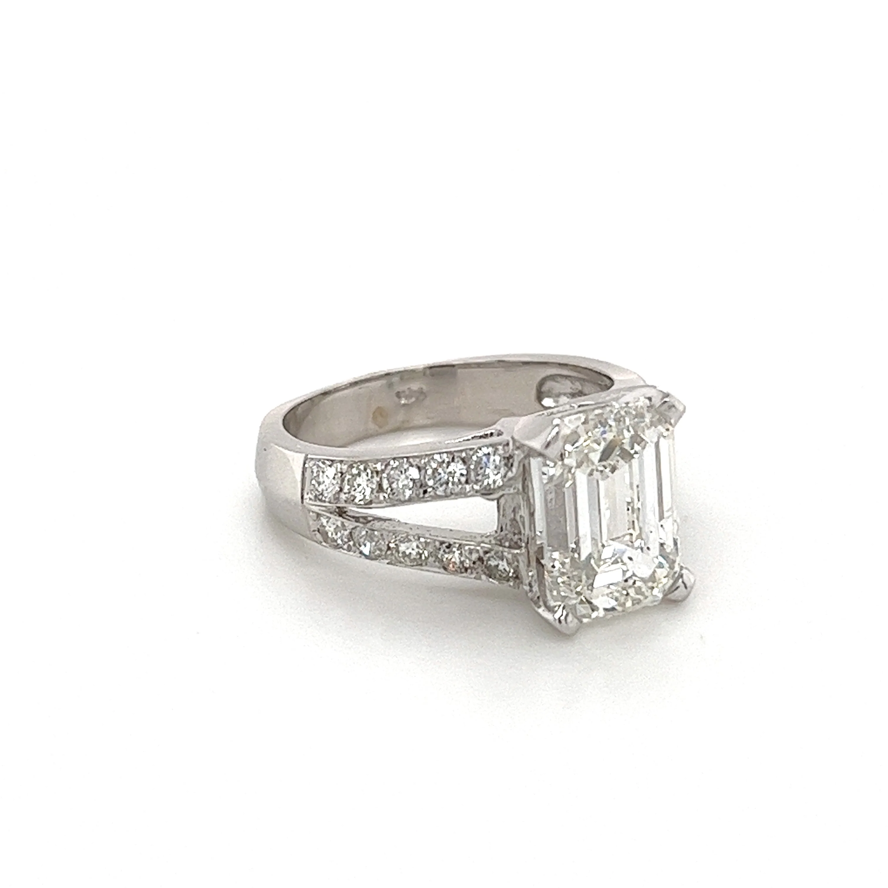 4.01 Carat G/SI1 Emerald Cut Lab Diamond In Split Shank Diamond Side Stone 14K White Gold Ring - Image 3