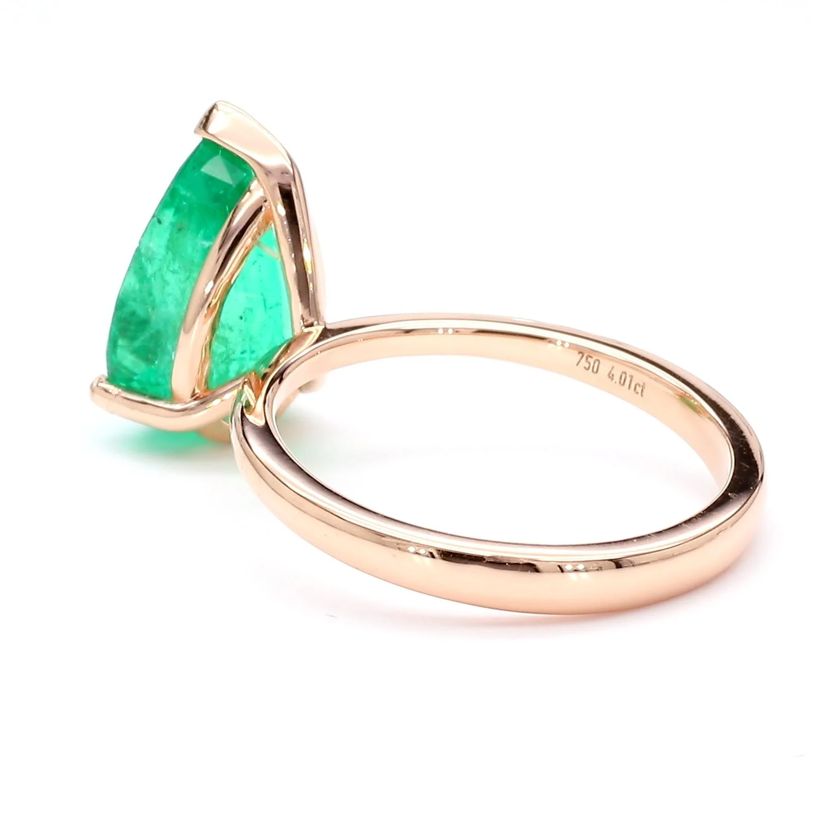 4.01 Carat Pear Cut Rich Green Emerald Solitaire 18K Rose Gold Ring - Image 8