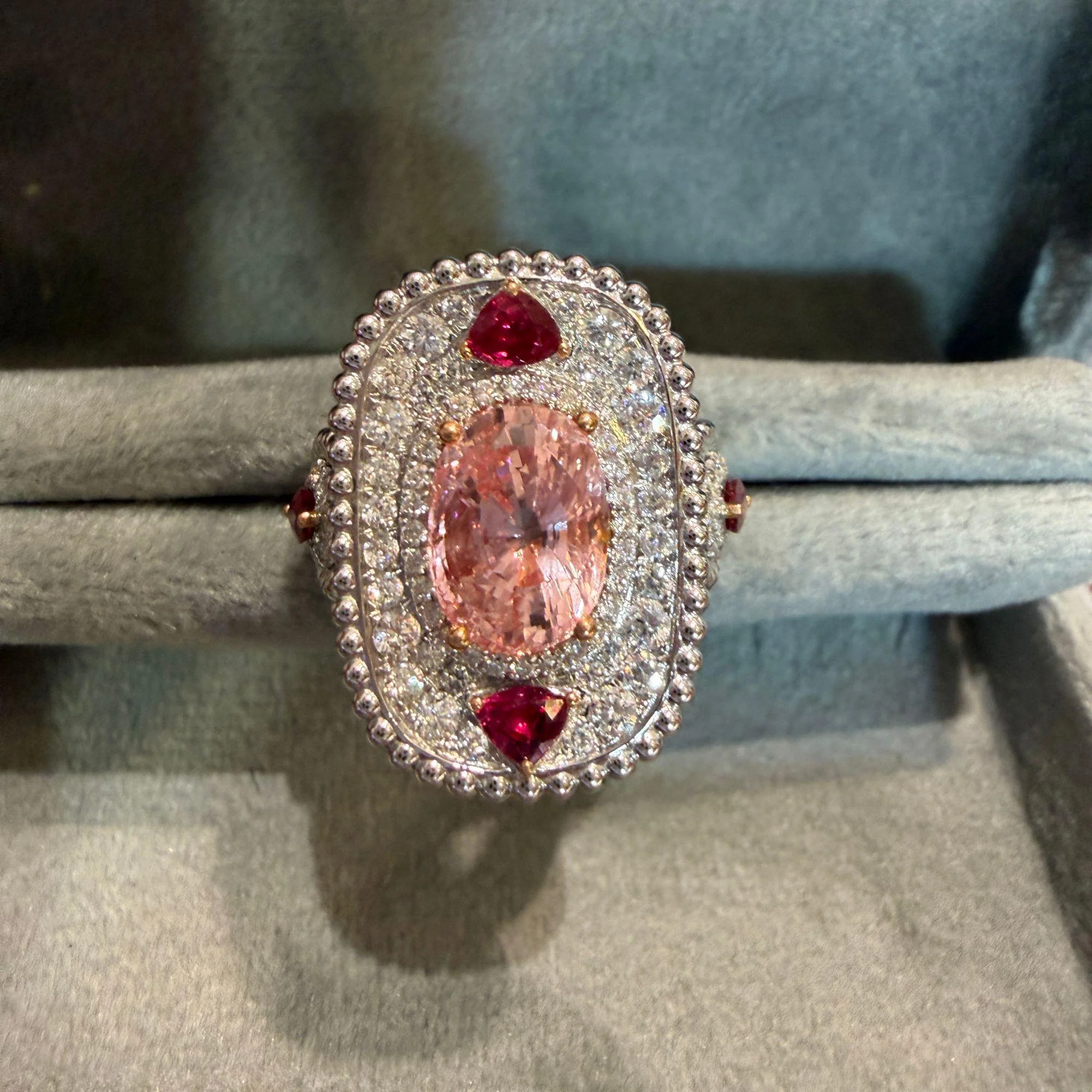 4.05 Carat Padparadscha Sapphire No Heat Sri Lanka With Ruby and Diamond Ring - Image 11