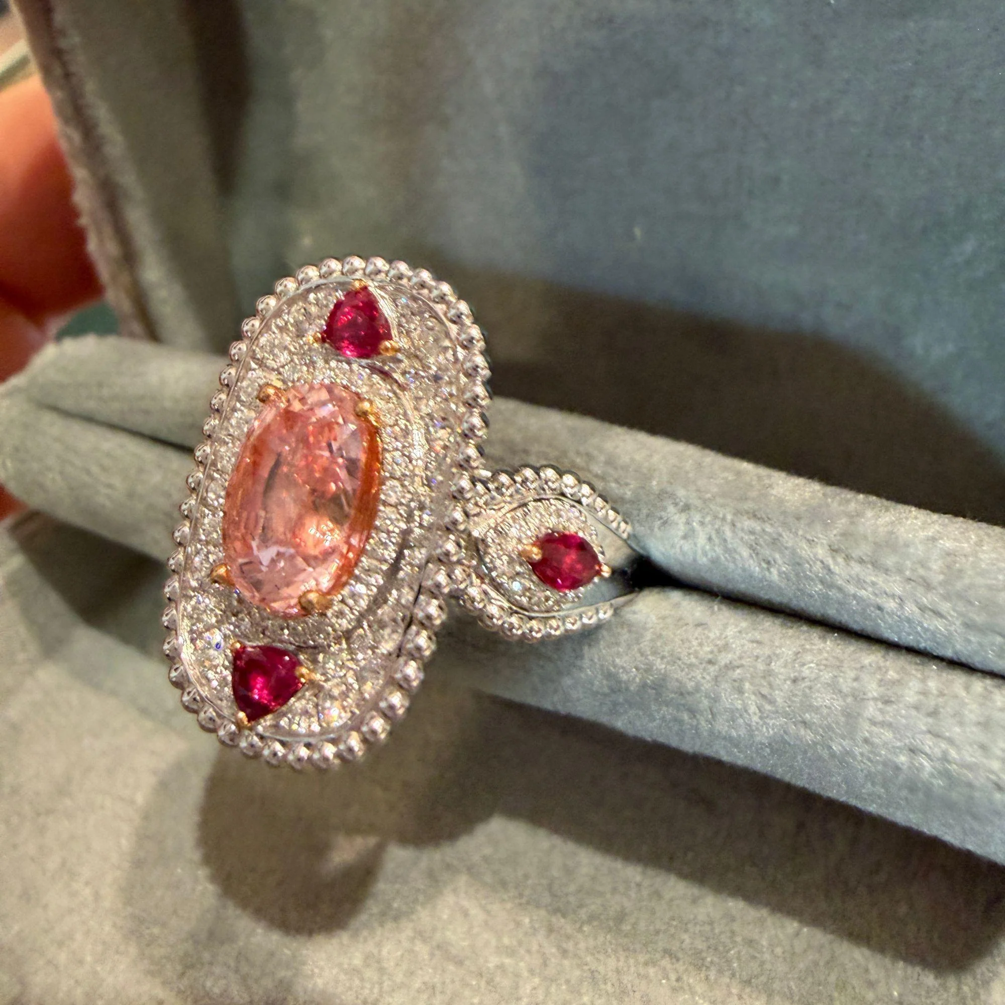 4.05 Carat Padparadscha Sapphire No Heat Sri Lanka With Ruby and Diamond Ring - Image 12