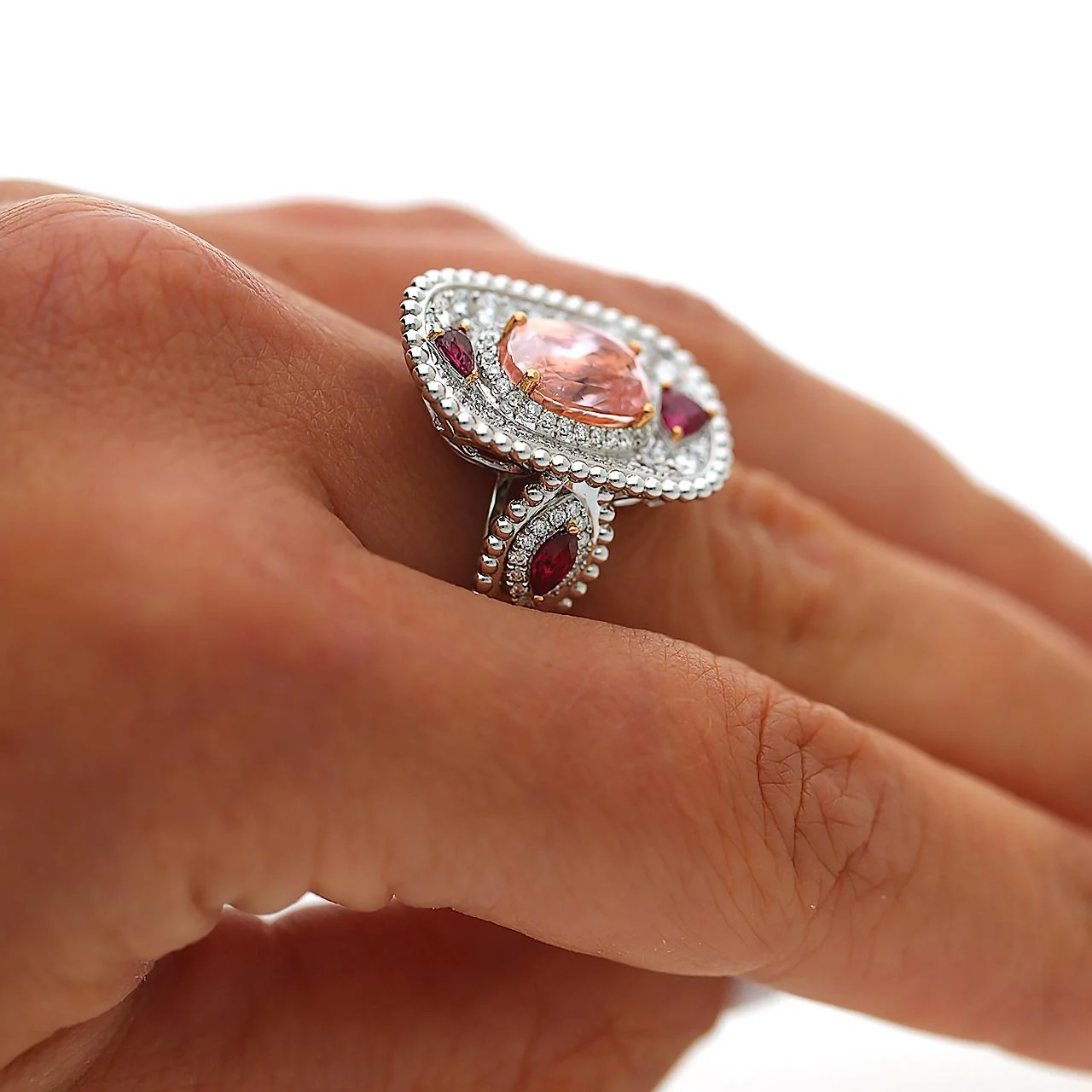 4.05 Carat Padparadscha Sapphire No Heat Sri Lanka With Ruby and Diamond Ring - Image 8