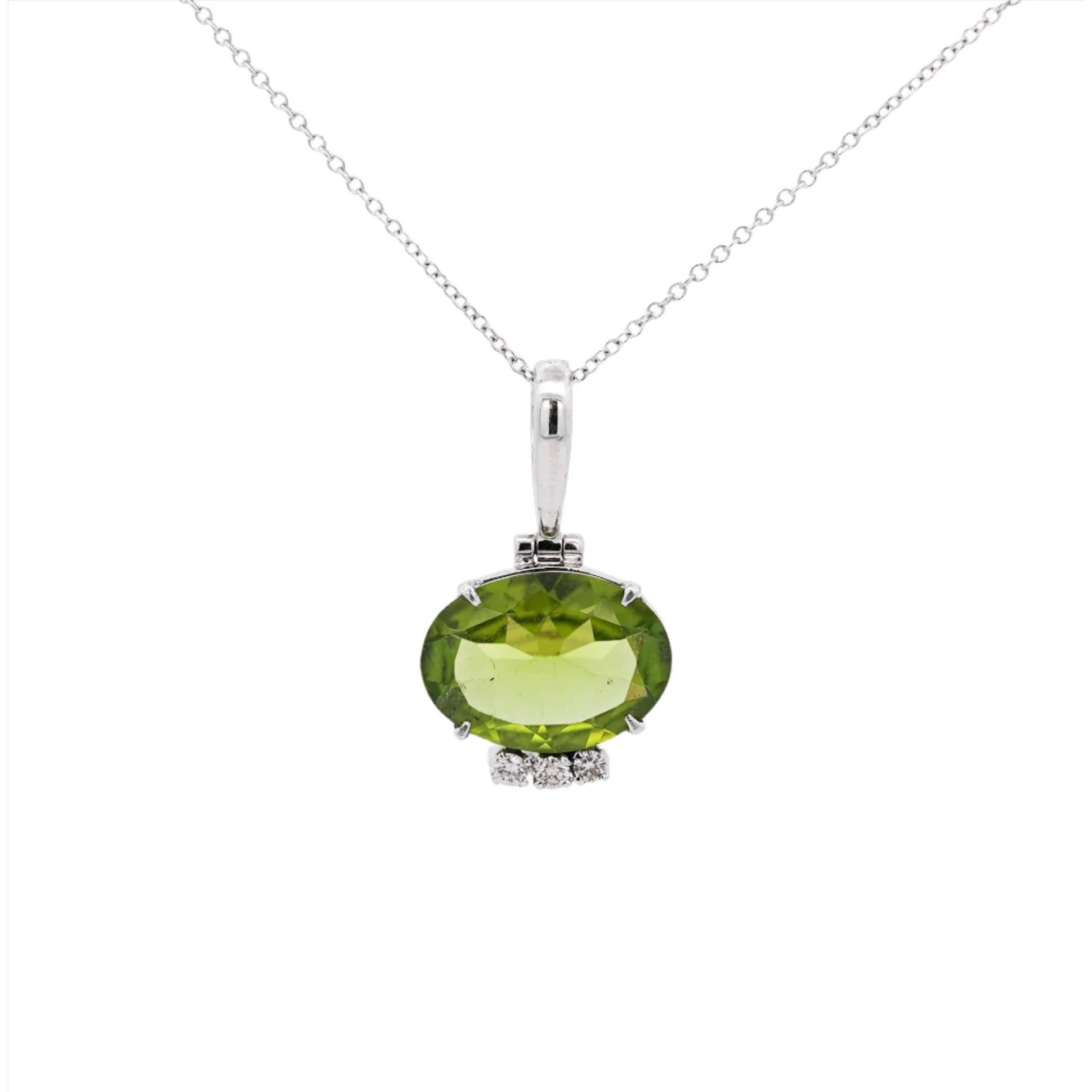 4.09 Carat Peridot Pendant Necklace in 18K White Gold Cable Chain - Image 3