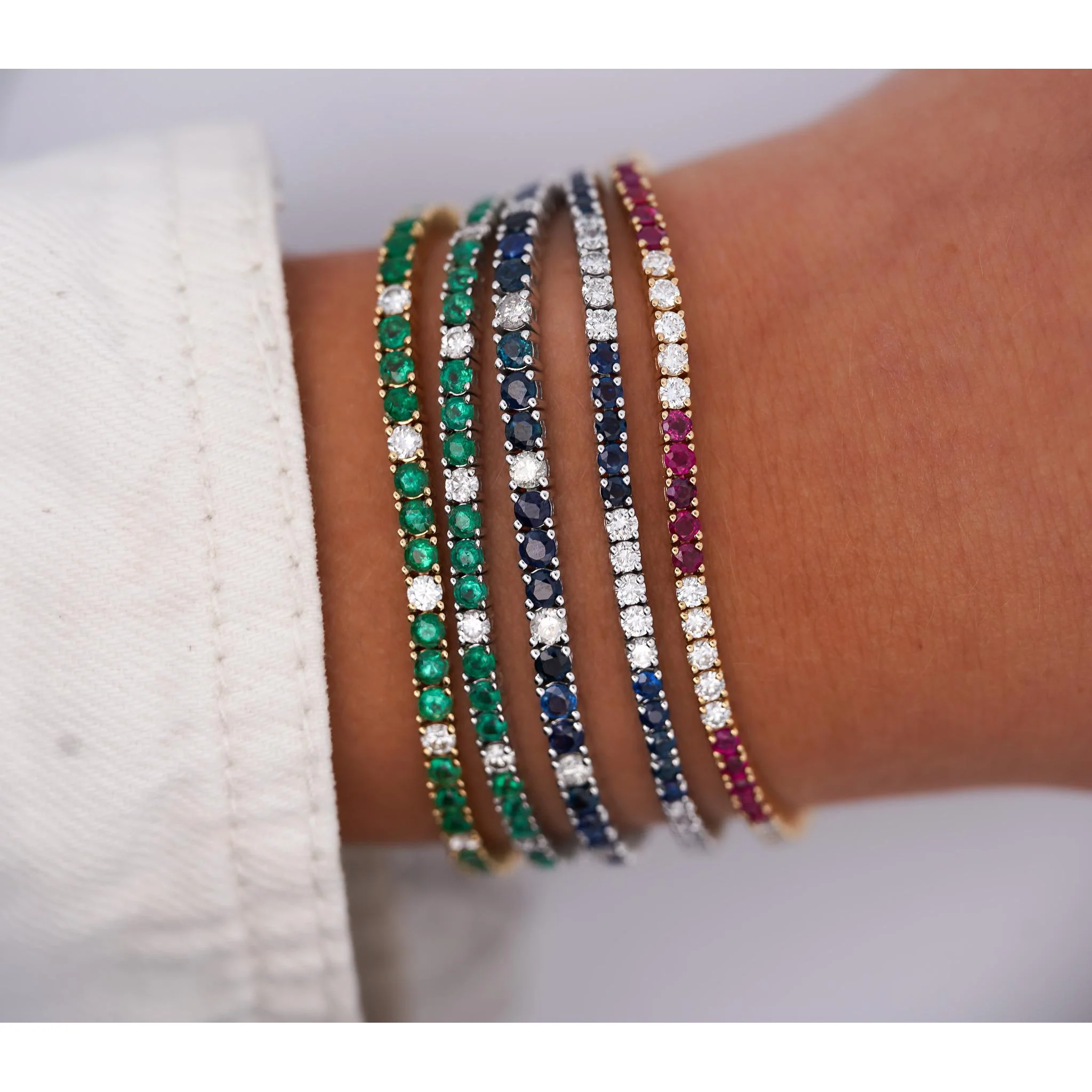 4.26 Carat Emerald and Diamond Tennis 4 Prong Bracelet In 14K Gold - Image 11