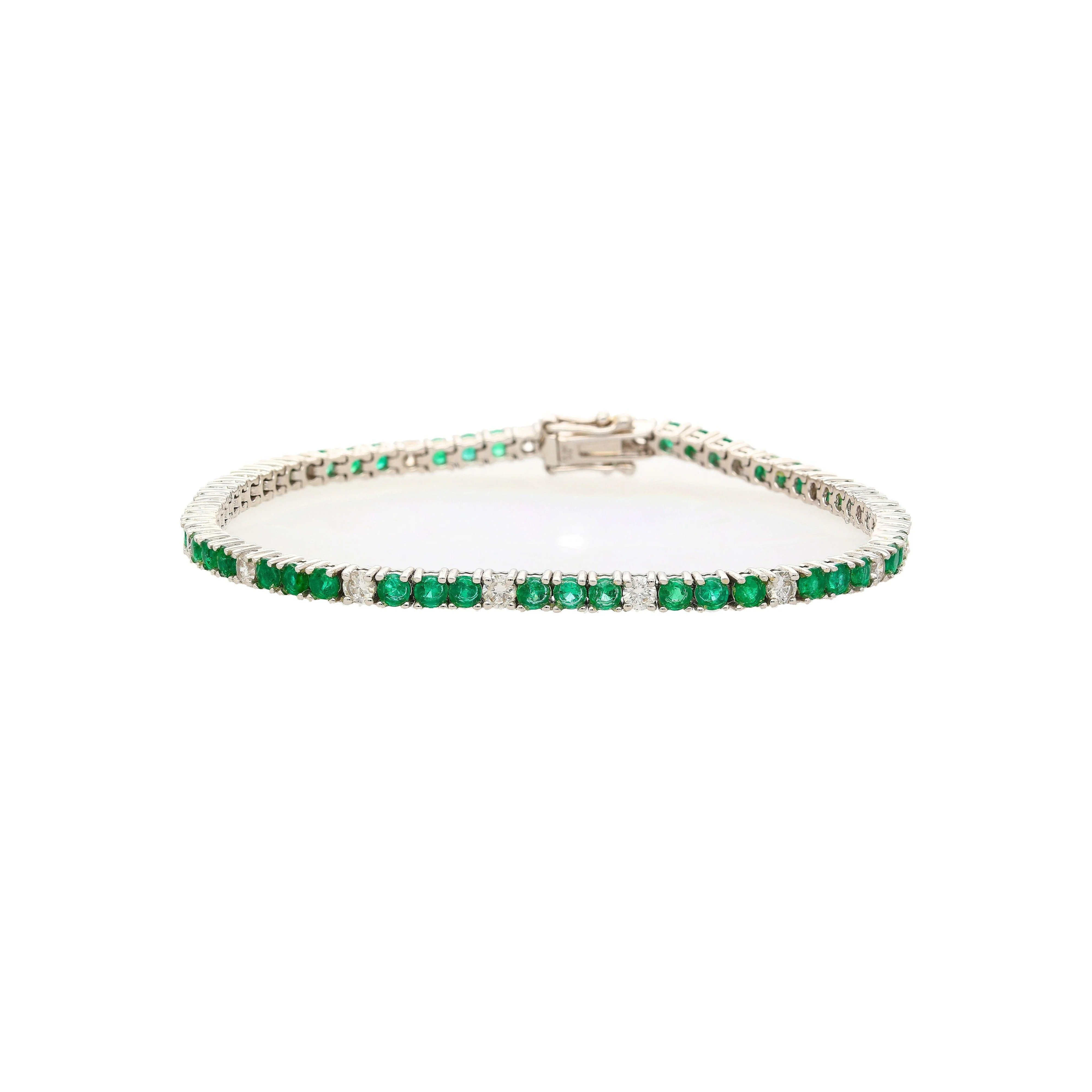 4.26 Carat Emerald and Diamond Tennis 4 Prong Bracelet In 14K Gold - Image 5