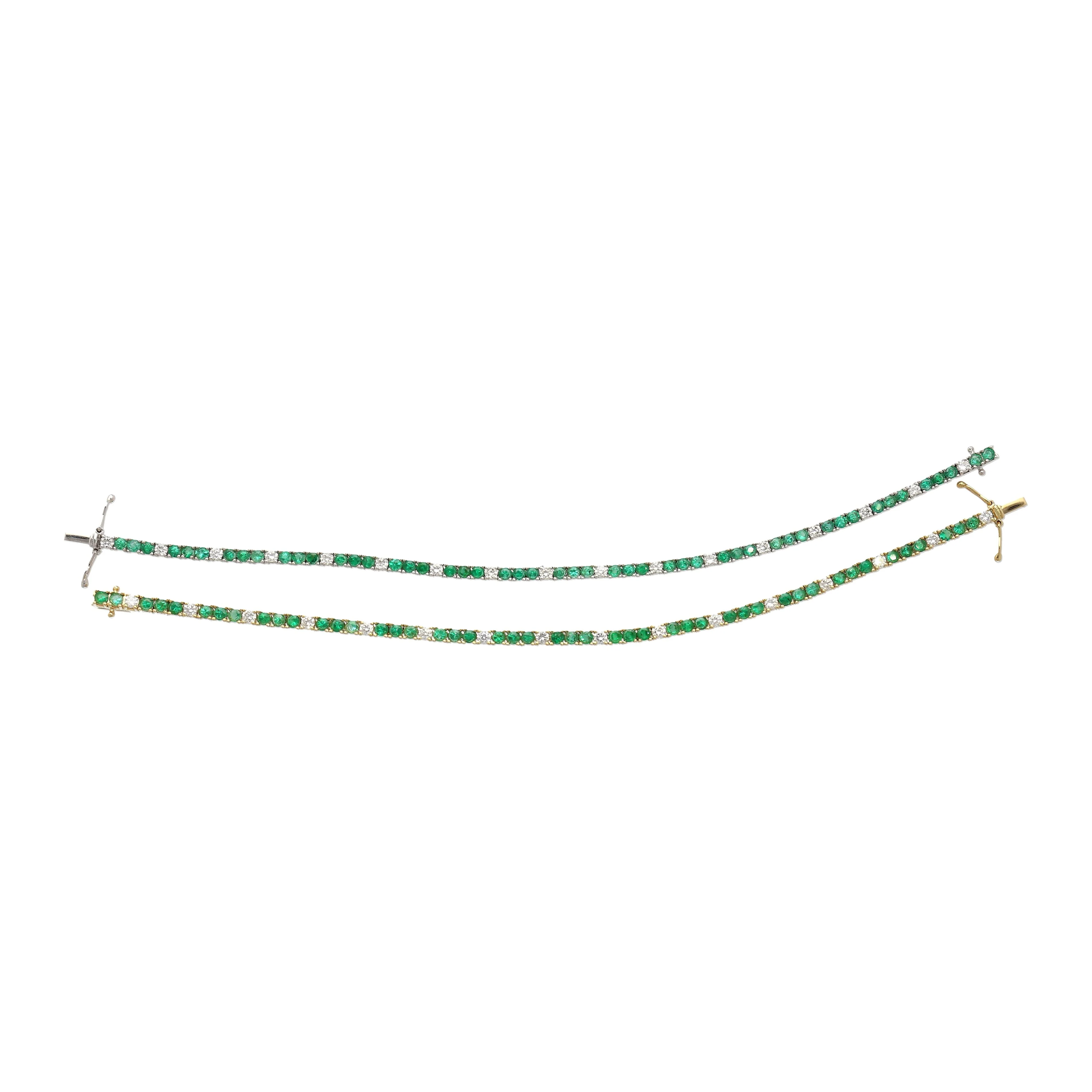 4.26 Carat Emerald and Diamond Tennis 4 Prong Bracelet In 14K Gold - Image 6