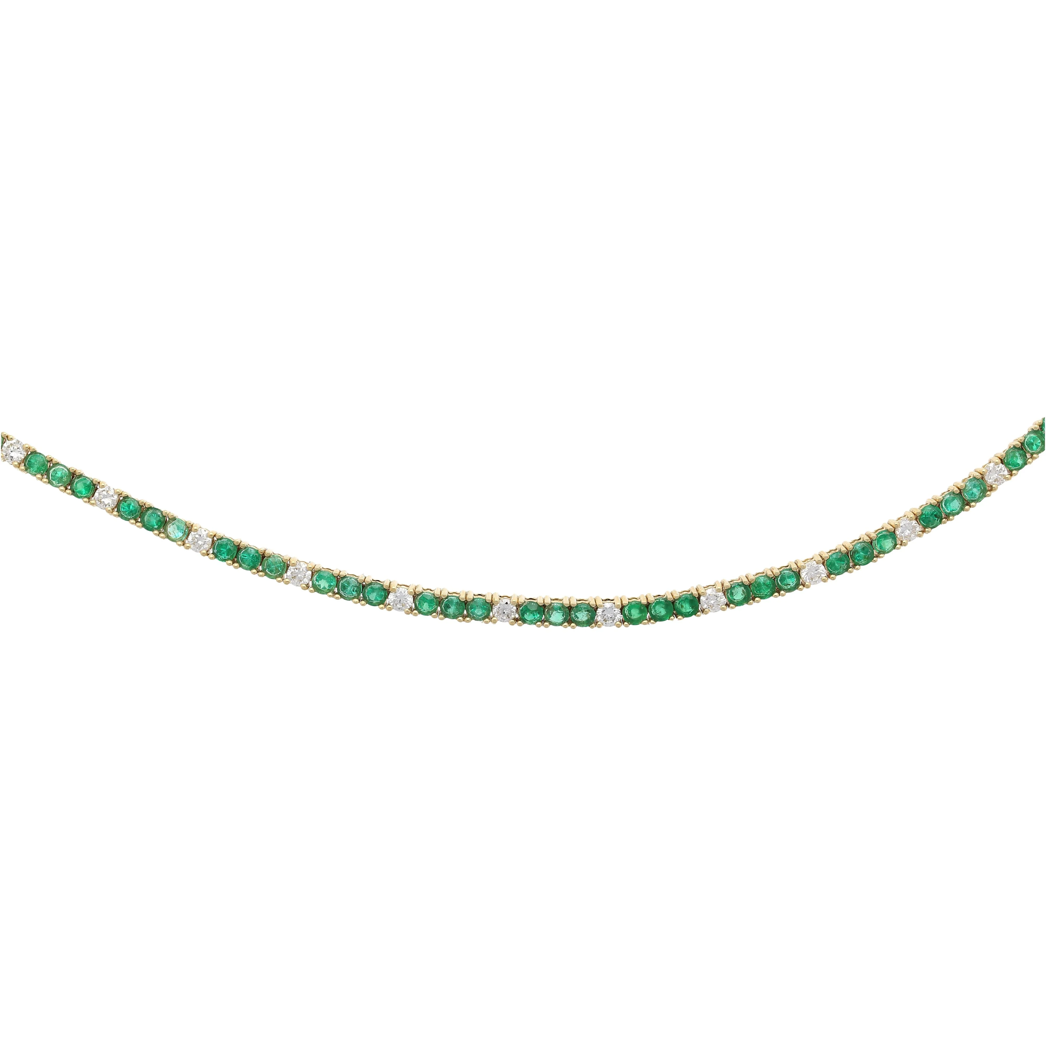 4.26 Carat Emerald and Diamond Tennis 4 Prong Bracelet In 14K Gold - Image 8