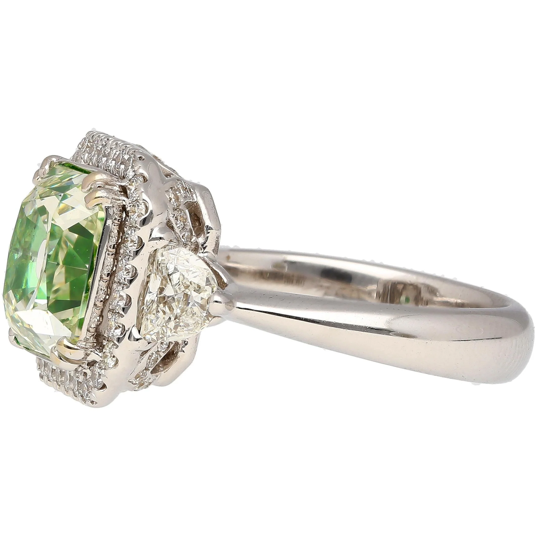 4.26 Carat Radiant Cut Fancy Yellowish Green SI1 Clarity Diamond Ring - Image 6