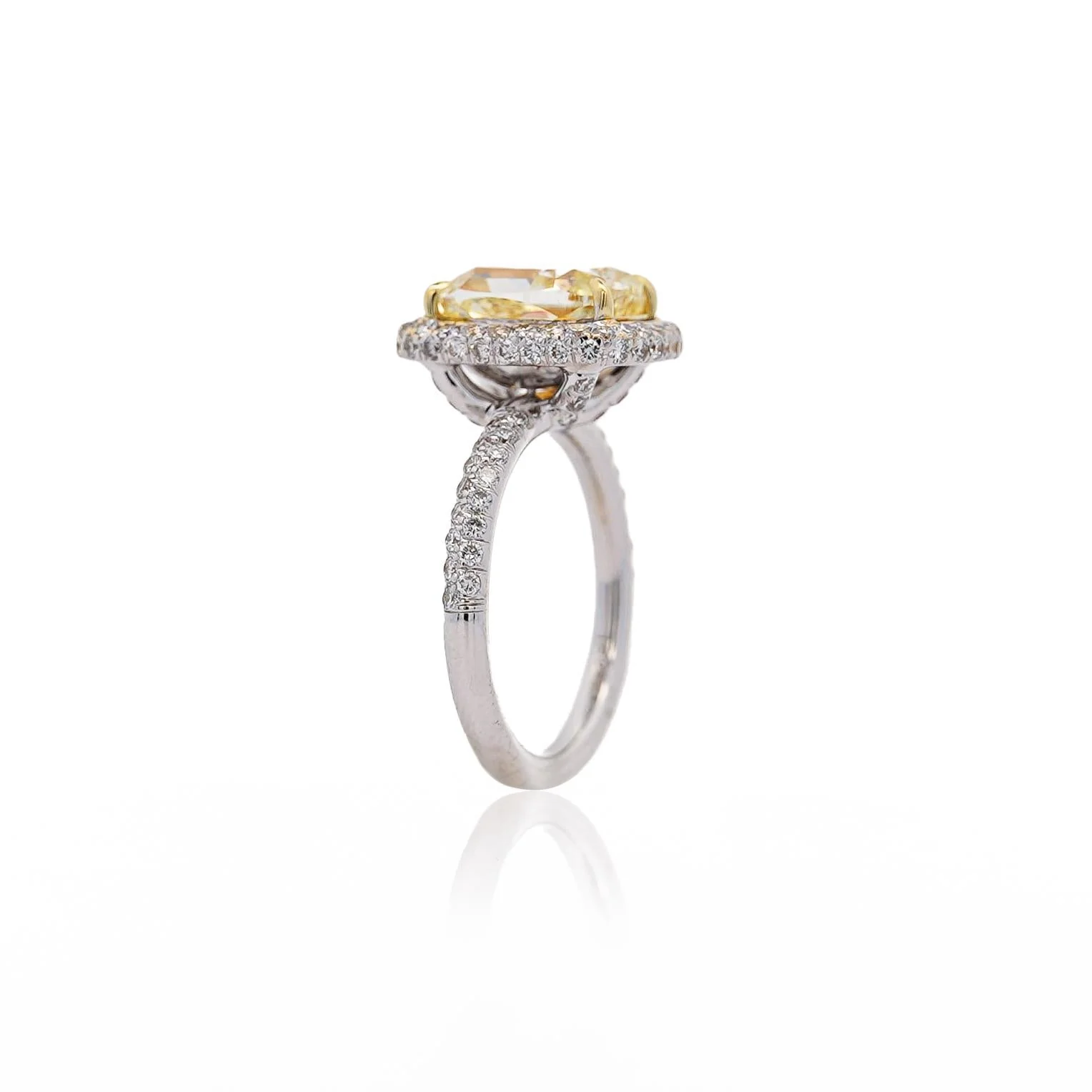 4.36 Carat Elongated Cushion Fancy Yellow Diamond Halo 18K Engagement Ring - Image 3