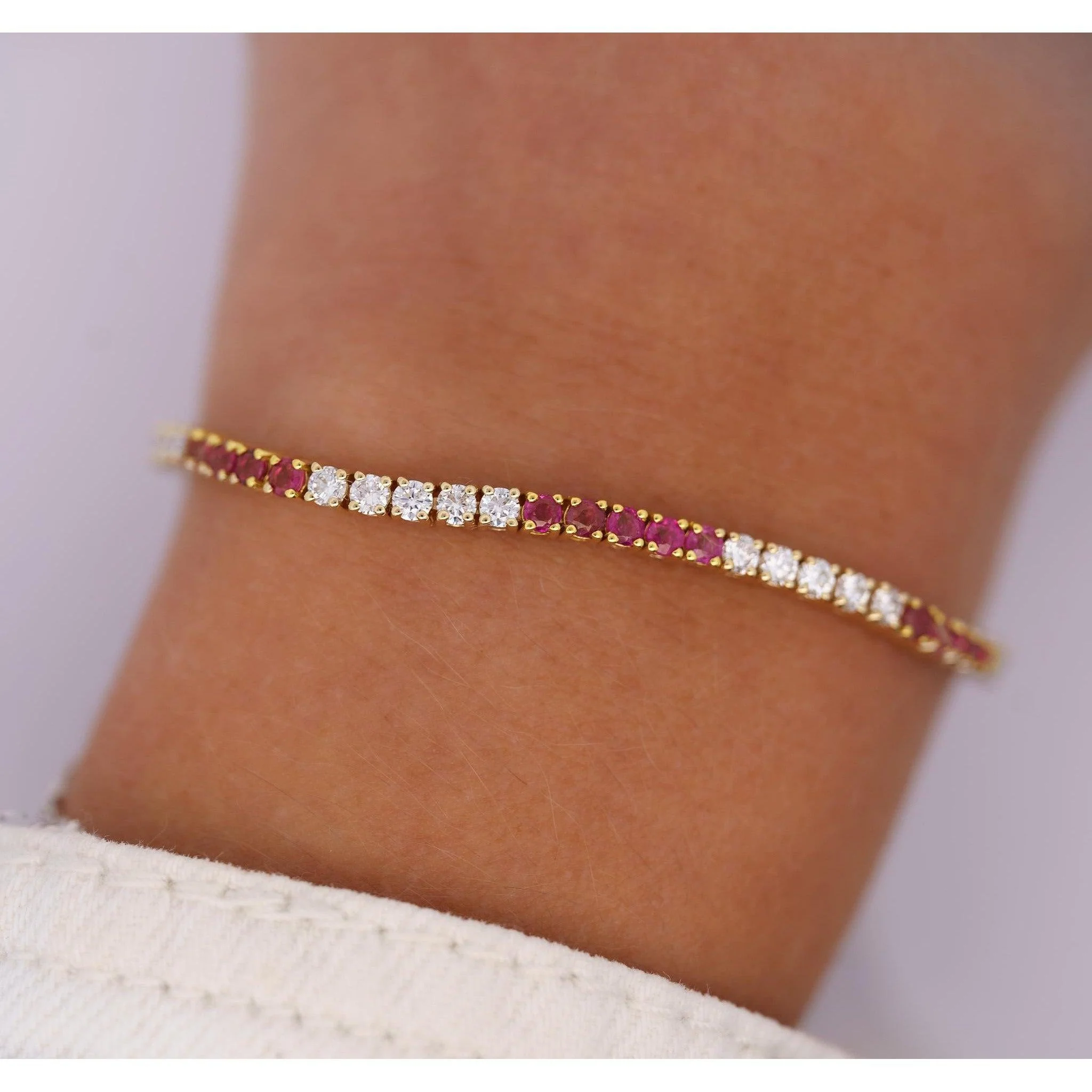 4.4 Carat Ruby and Diamond Box Tennis Bracelet in 14K Gold - Image 2