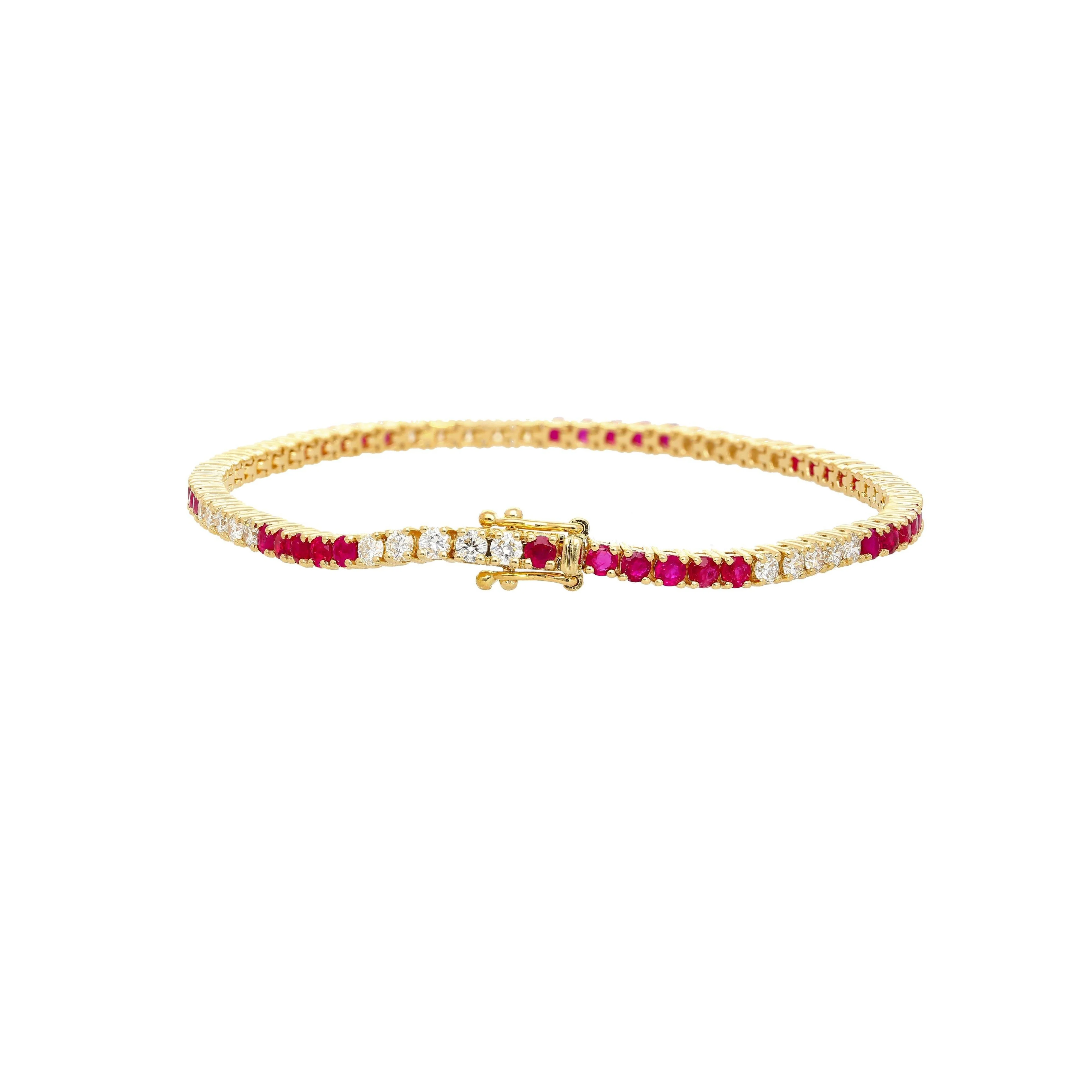 4.4 Carat Ruby and Diamond Box Tennis Bracelet in 14K Gold - Image 4