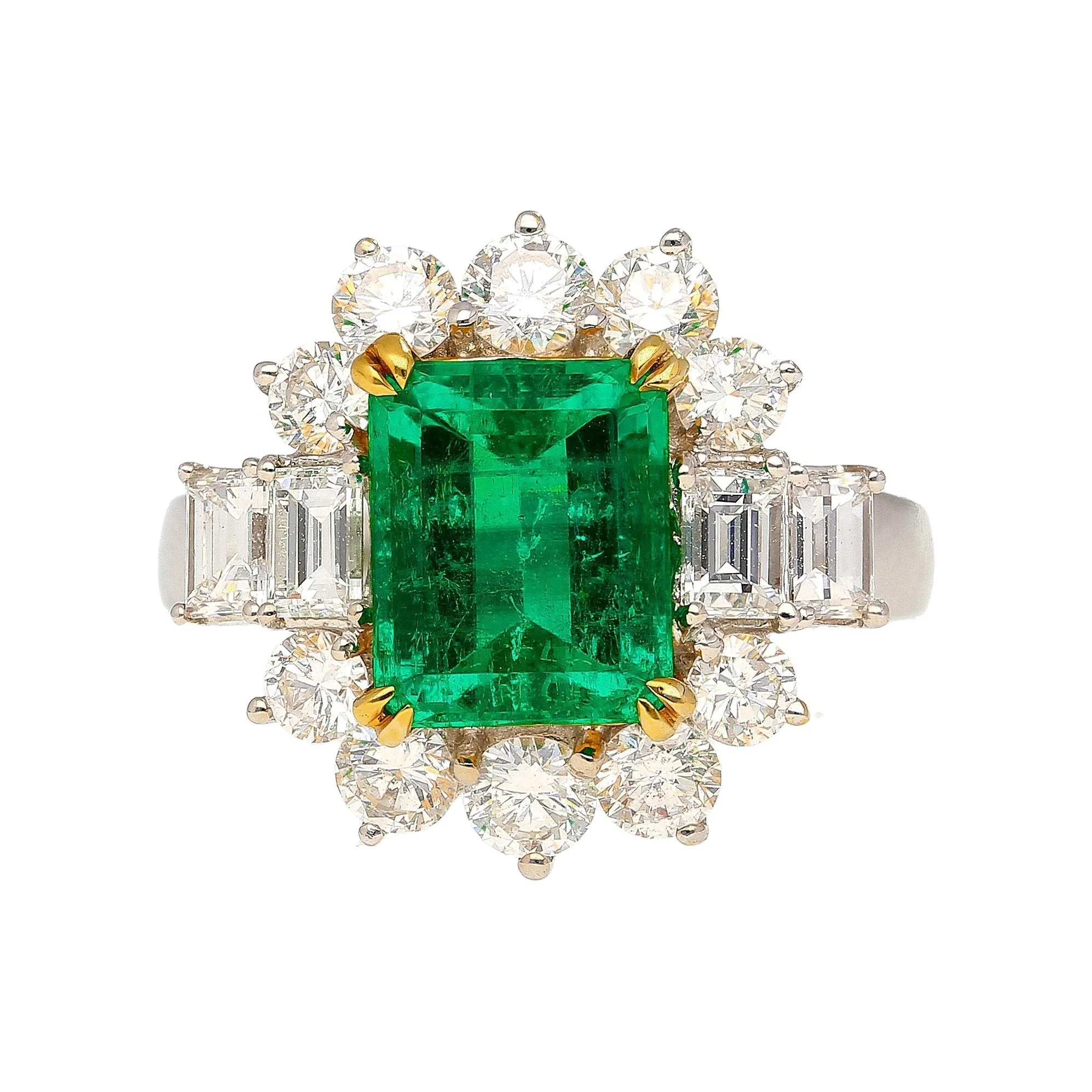 Semi Mount 1.87 Carat TW Round & Emerald Cut Diamond Halo Ring