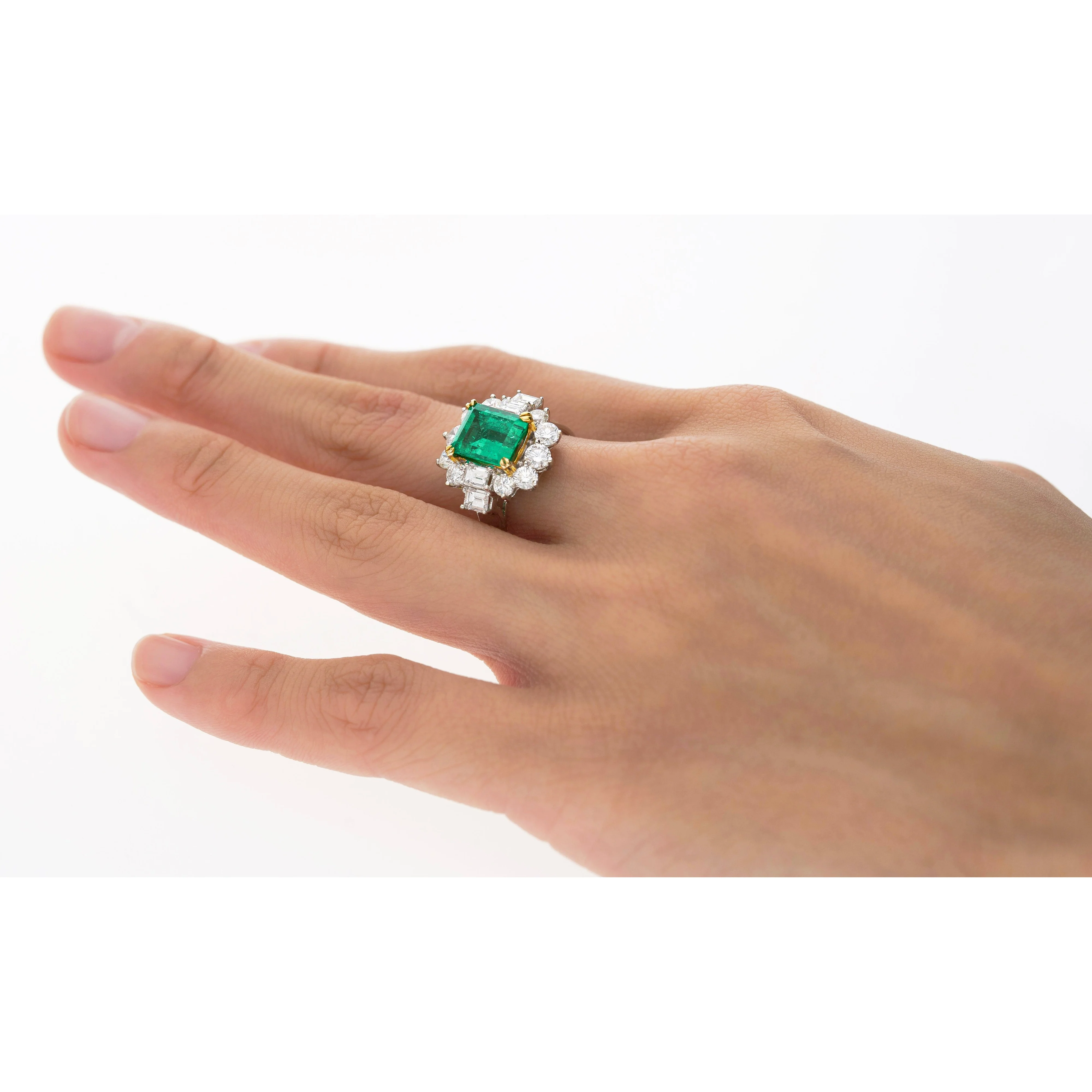 Semi Mount 1.87 Carat TW Round & Emerald Cut Diamond Halo Ring - Image 10