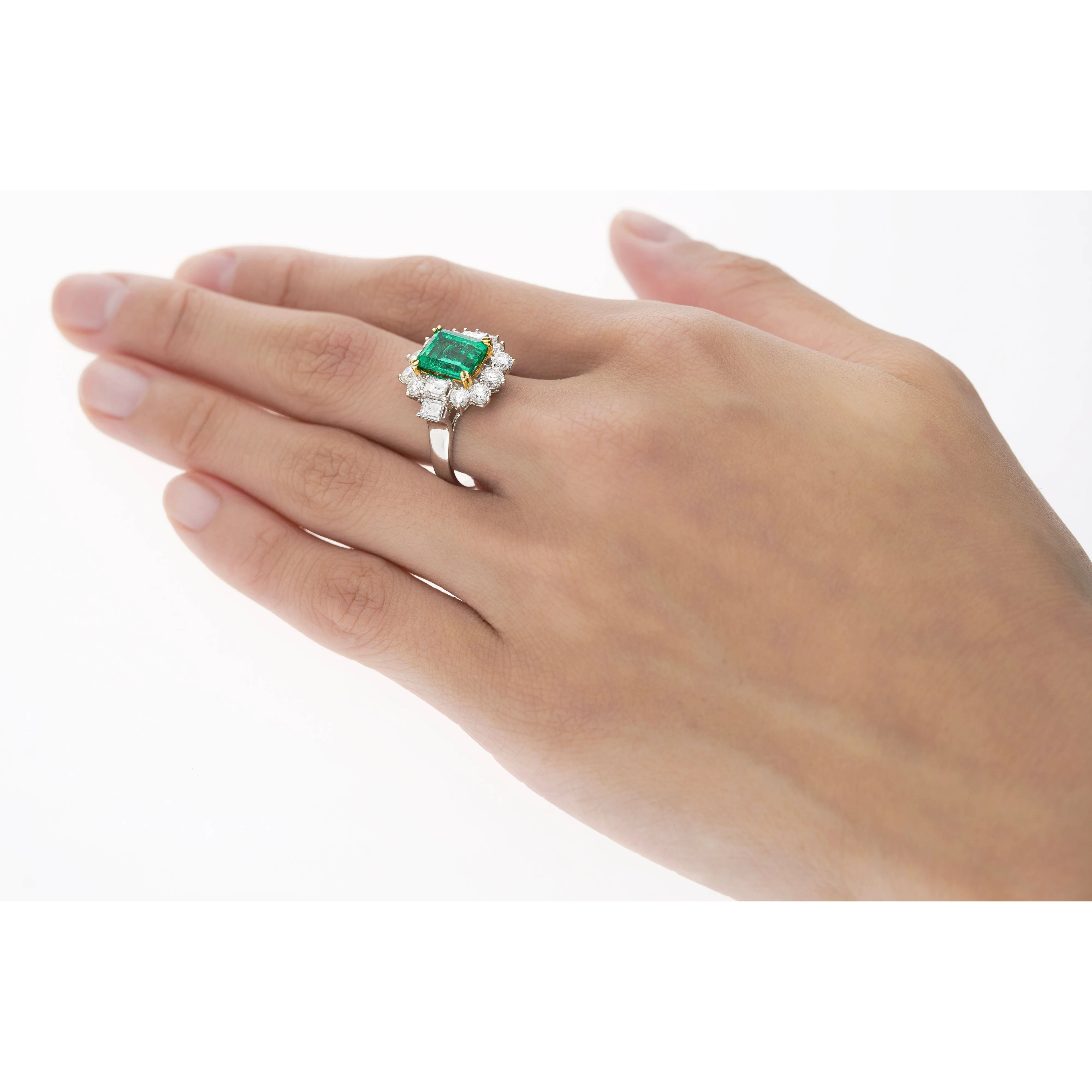 Semi Mount 1.87 Carat TW Round & Emerald Cut Diamond Halo Ring - Image 11