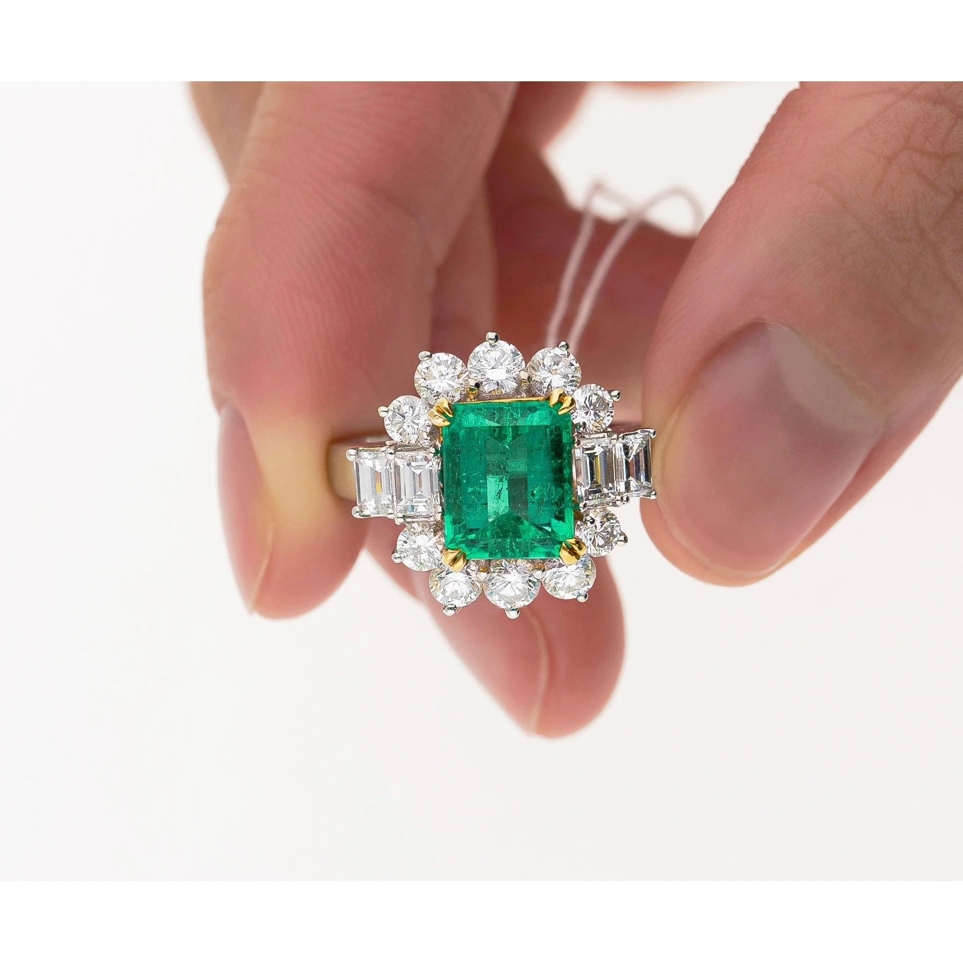 Semi Mount 1.87 Carat TW Round & Emerald Cut Diamond Halo Ring - Image 2