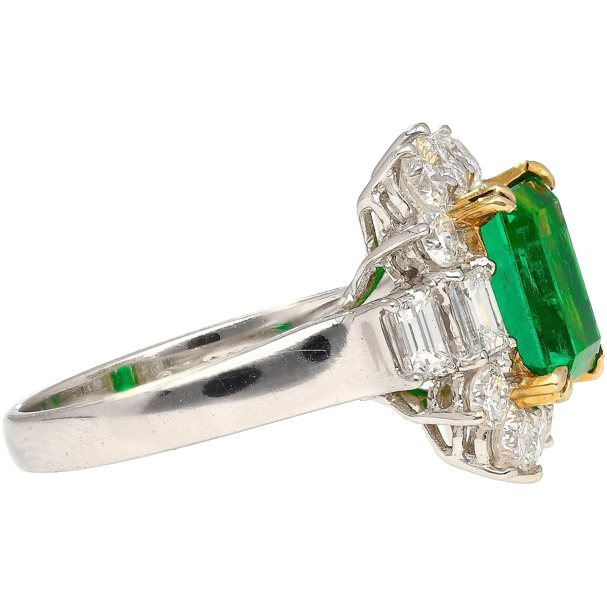Semi Mount 1.87 Carat TW Round & Emerald Cut Diamond Halo Ring - Image 4