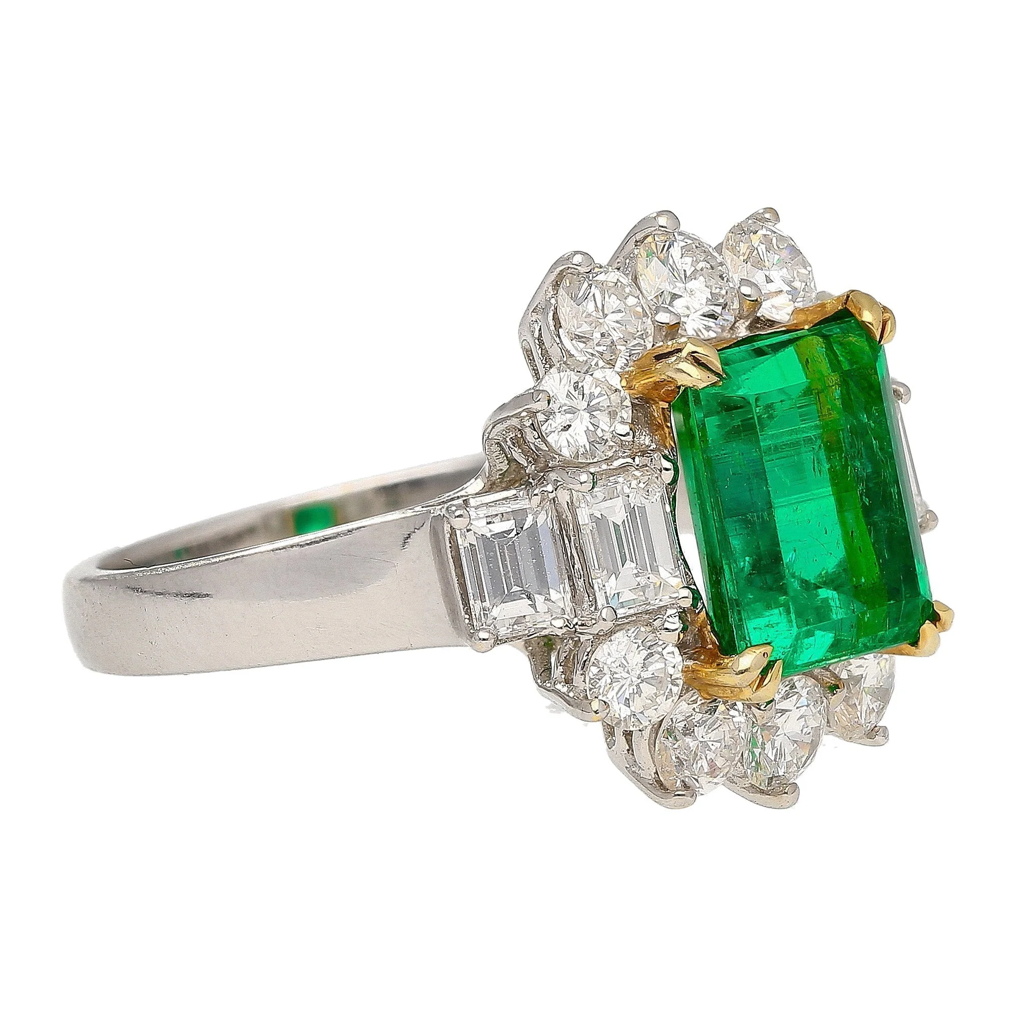 Semi Mount 1.87 Carat TW Round & Emerald Cut Diamond Halo Ring - Image 5