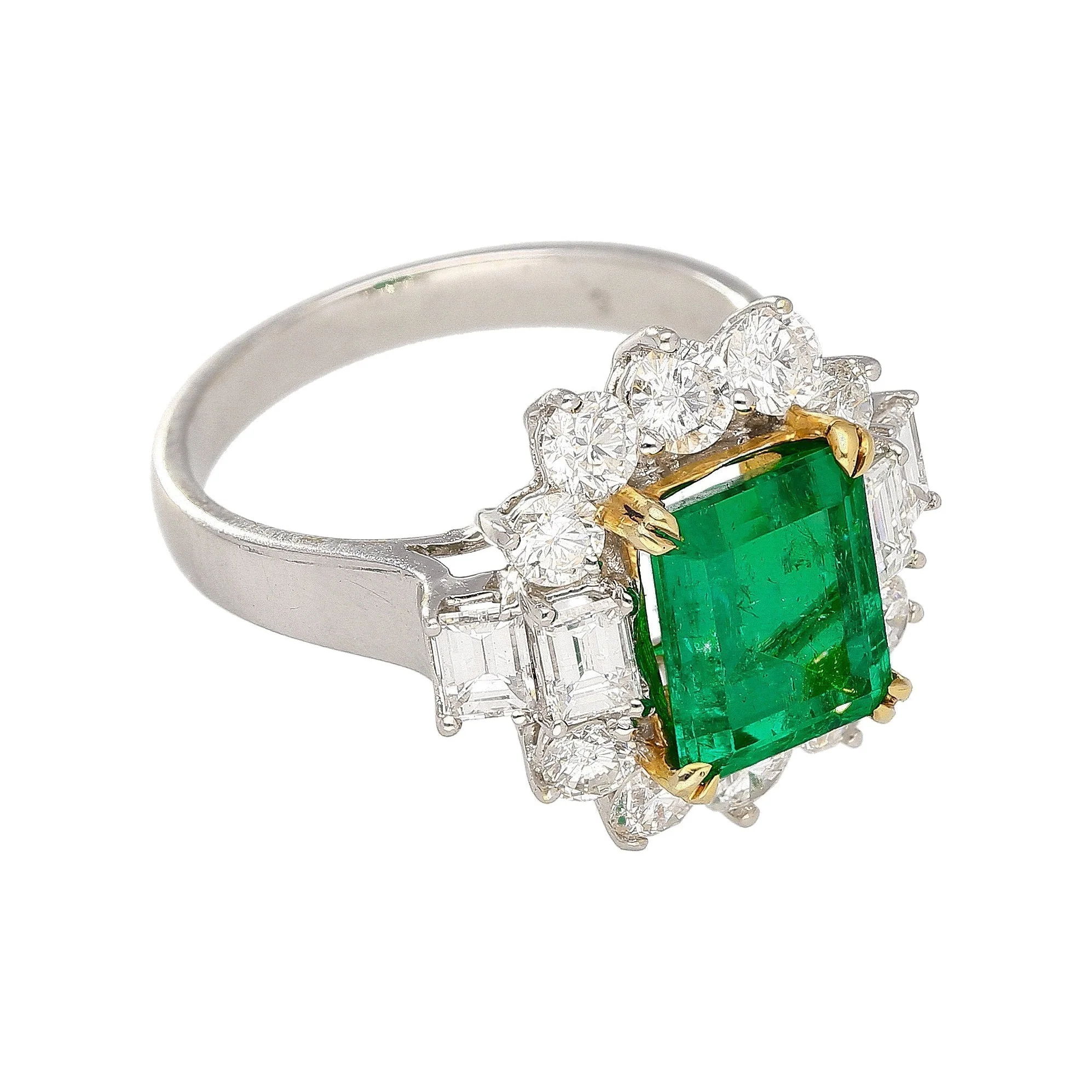 Semi Mount 1.87 Carat TW Round & Emerald Cut Diamond Halo Ring - Image 6