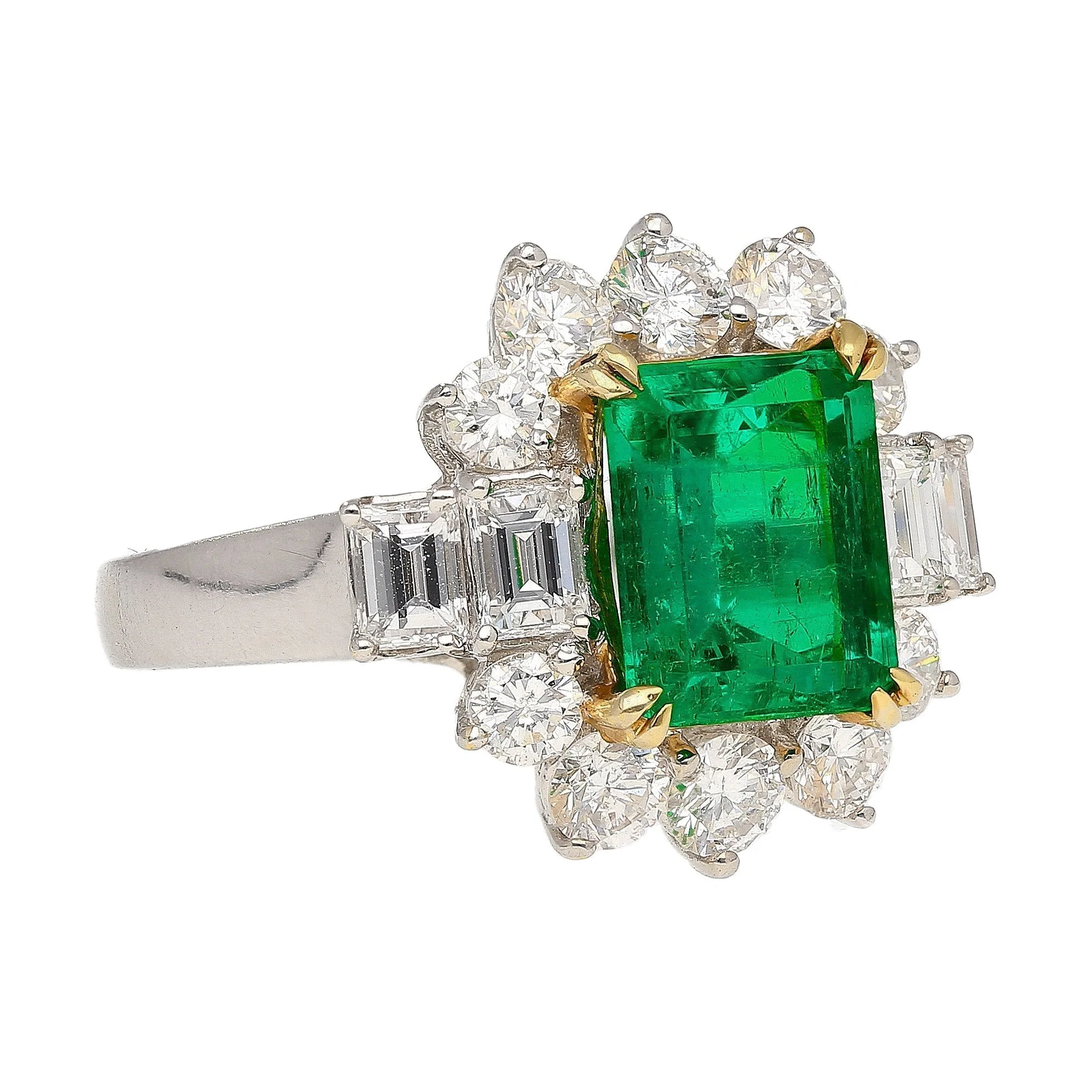 Semi Mount 1.87 Carat TW Round & Emerald Cut Diamond Halo Ring - Image 7