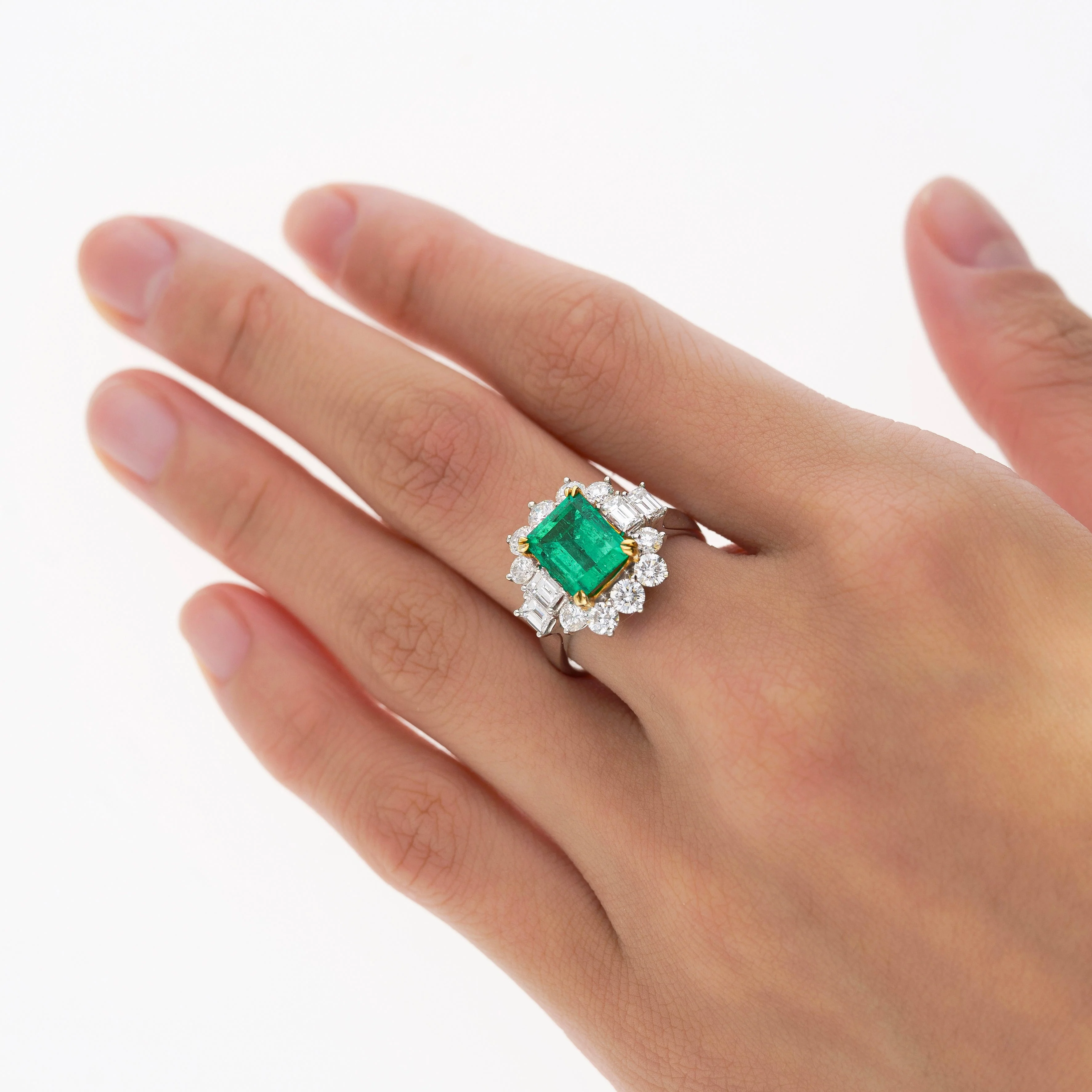 Semi Mount 1.87 Carat TW Round & Emerald Cut Diamond Halo Ring - Image 8