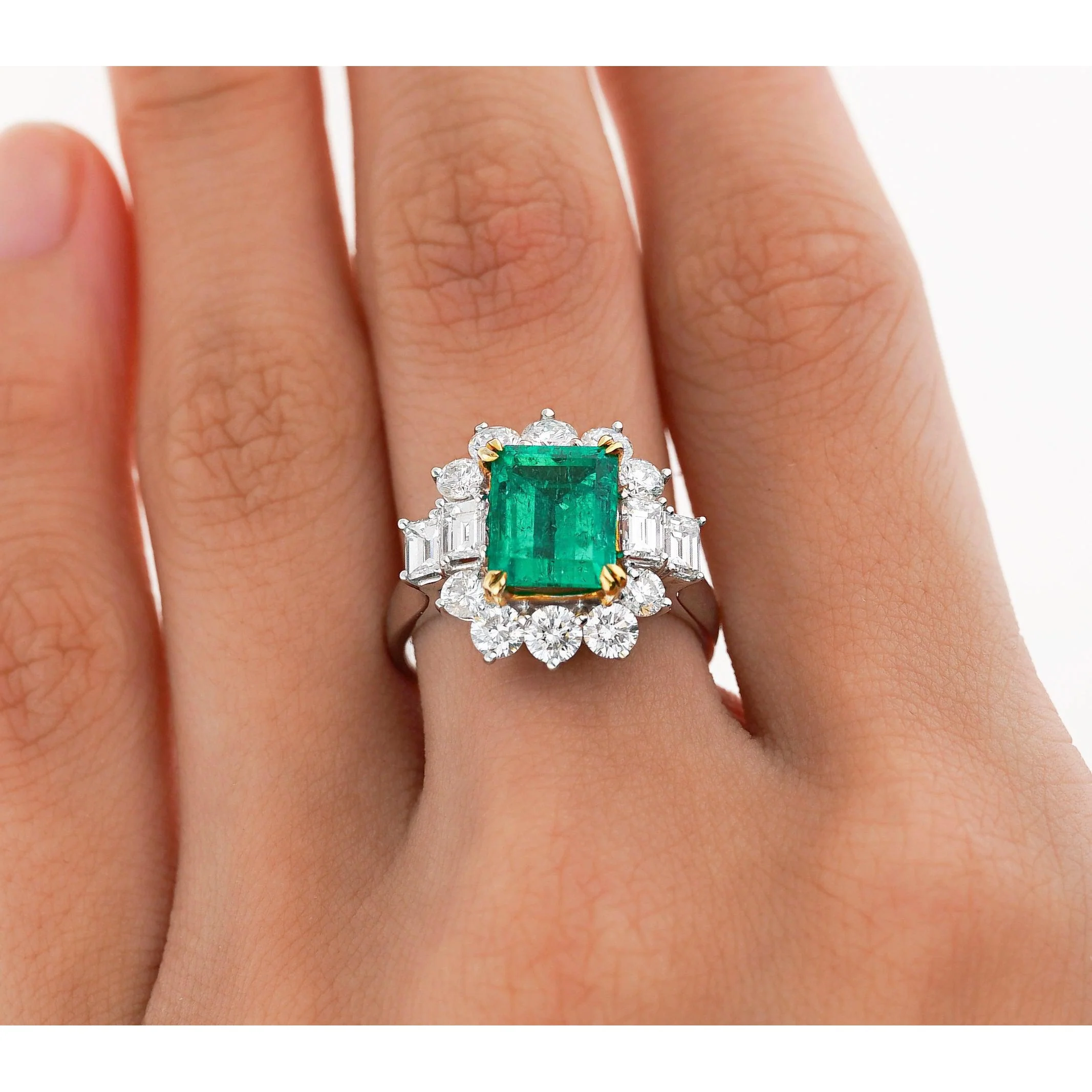 Semi Mount 1.87 Carat TW Round & Emerald Cut Diamond Halo Ring - Image 9