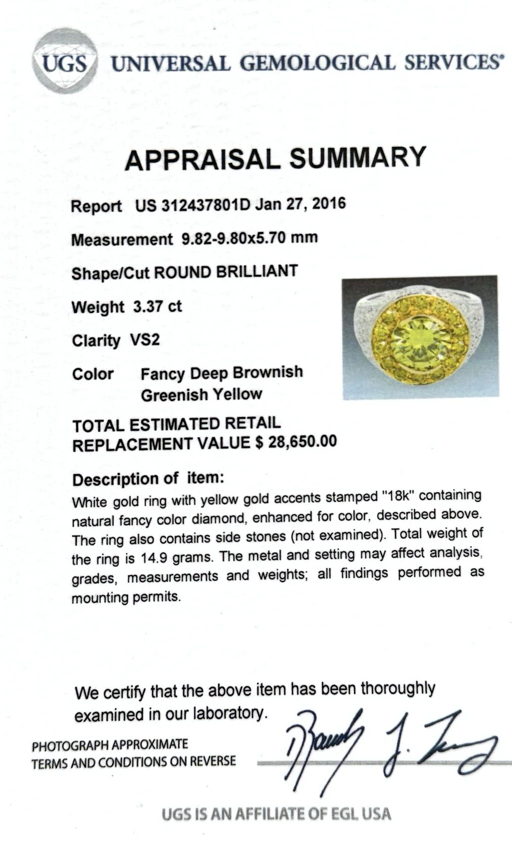 4.44 Carat Round Cut Yellow Diamond 18K Gold Halo Mens Ring - Image 12